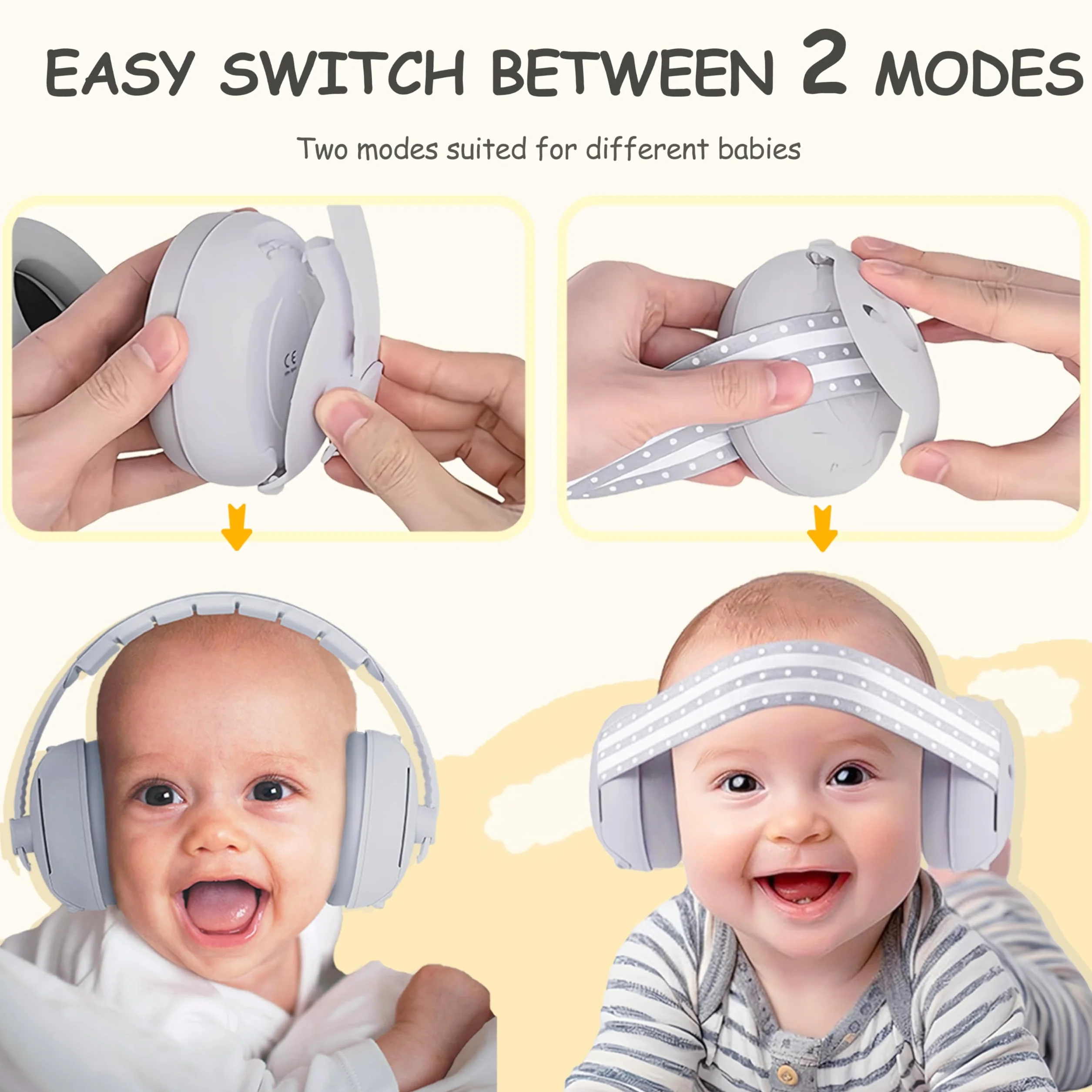 auvstar 2in1 Cuffie Antirumore Neonato,Riduzione Rumore Paraorecchie Neonati Protettori Acustici,Protezione Acustica Per Bambini,Regolabili Cuffie Protezione Dormire Bambini