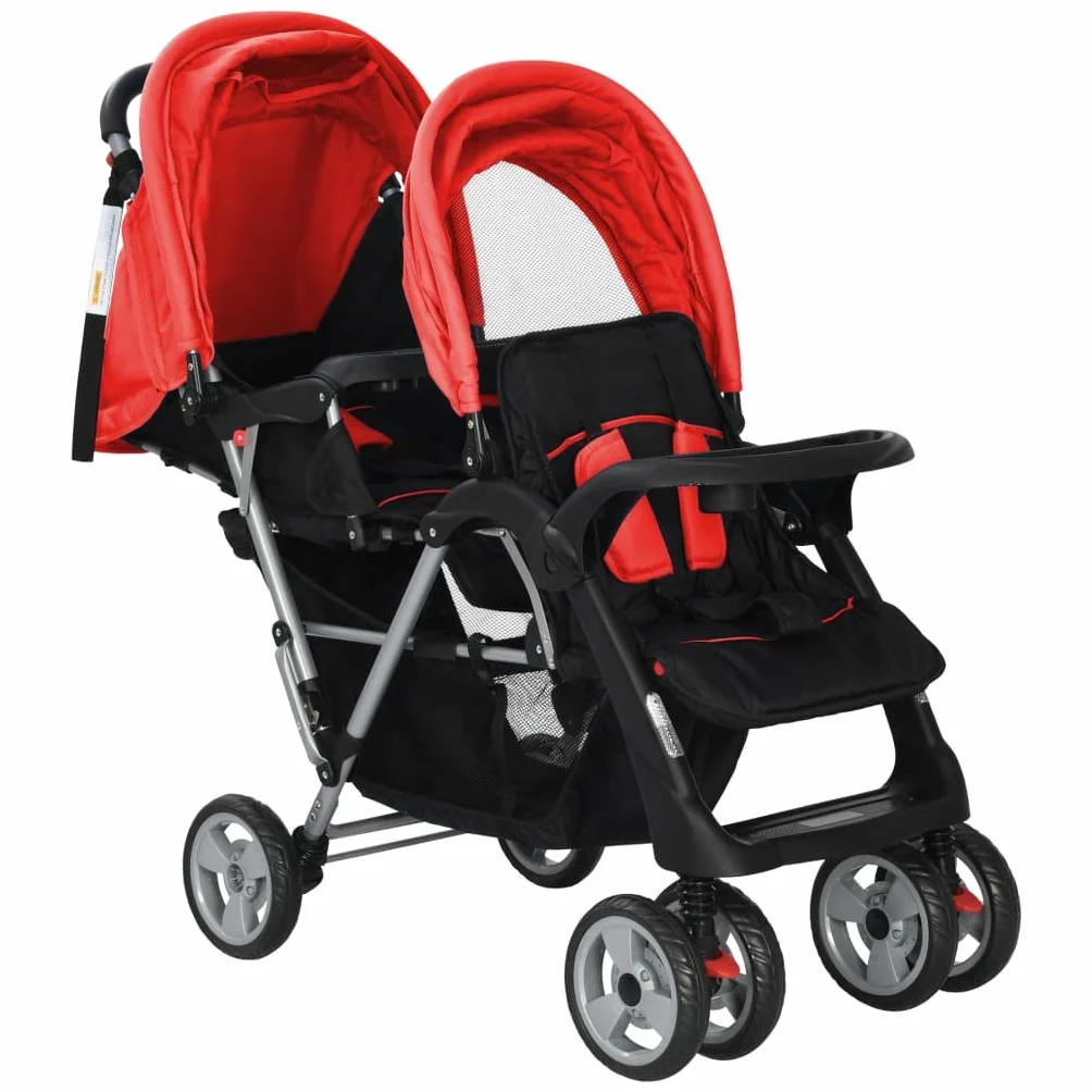 vidaXL 10111 - Passeggino gemellare, colore: rosso, multicolore