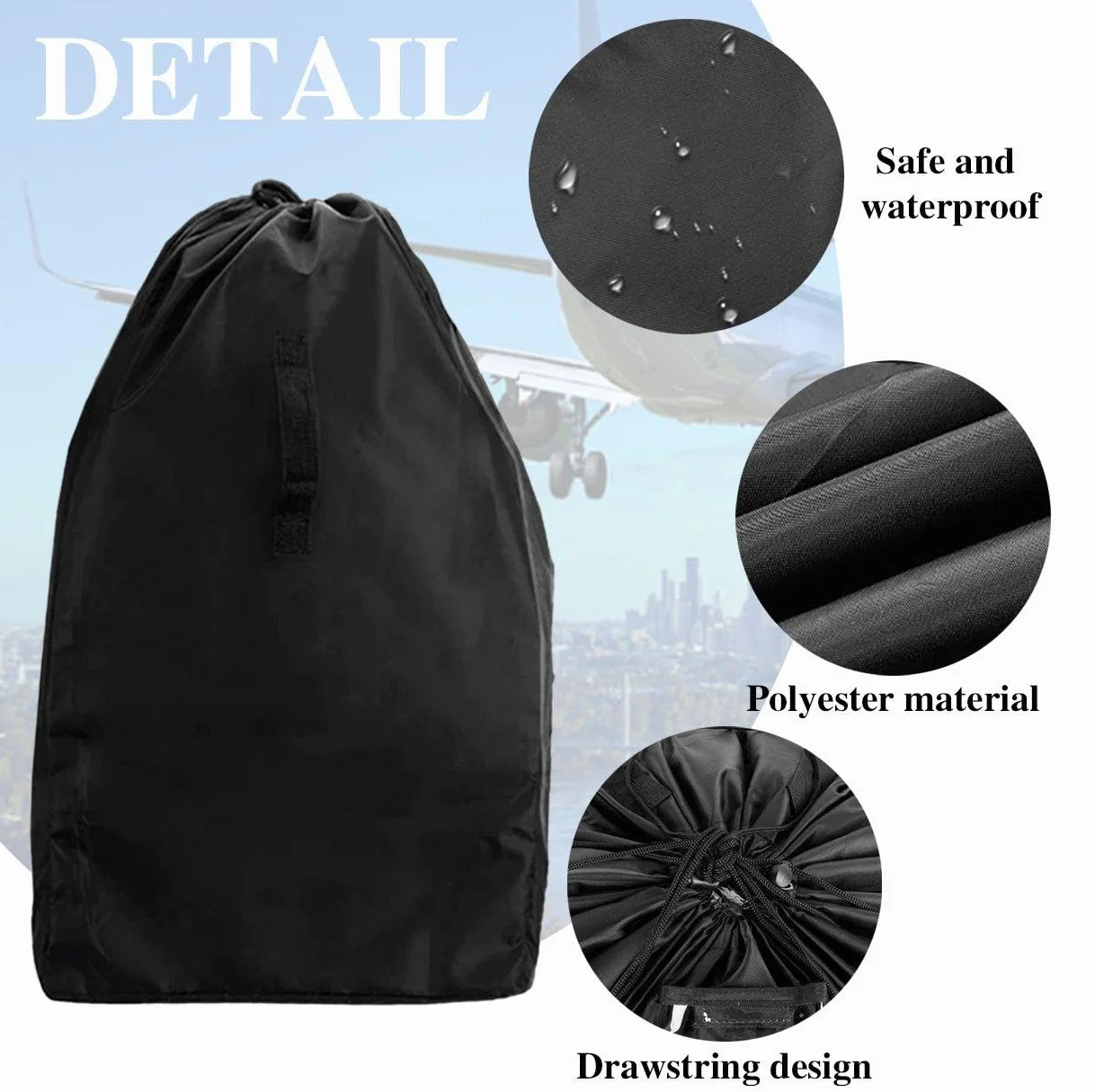 1 sacchetto di sicurezza nero 86x43 cm, tessuto Oxford, resistente all'acqua e alla polvere, multifunzionale, adatto per i viaggi, chiusura con cordoncino