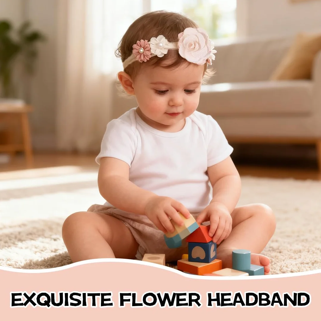 Set 3 Fasce Capelli Neonato – Fascia elastica morbida con fiocchi e fiori, Accessori capelli bambina per foto, uso quotidiano e idea regalo