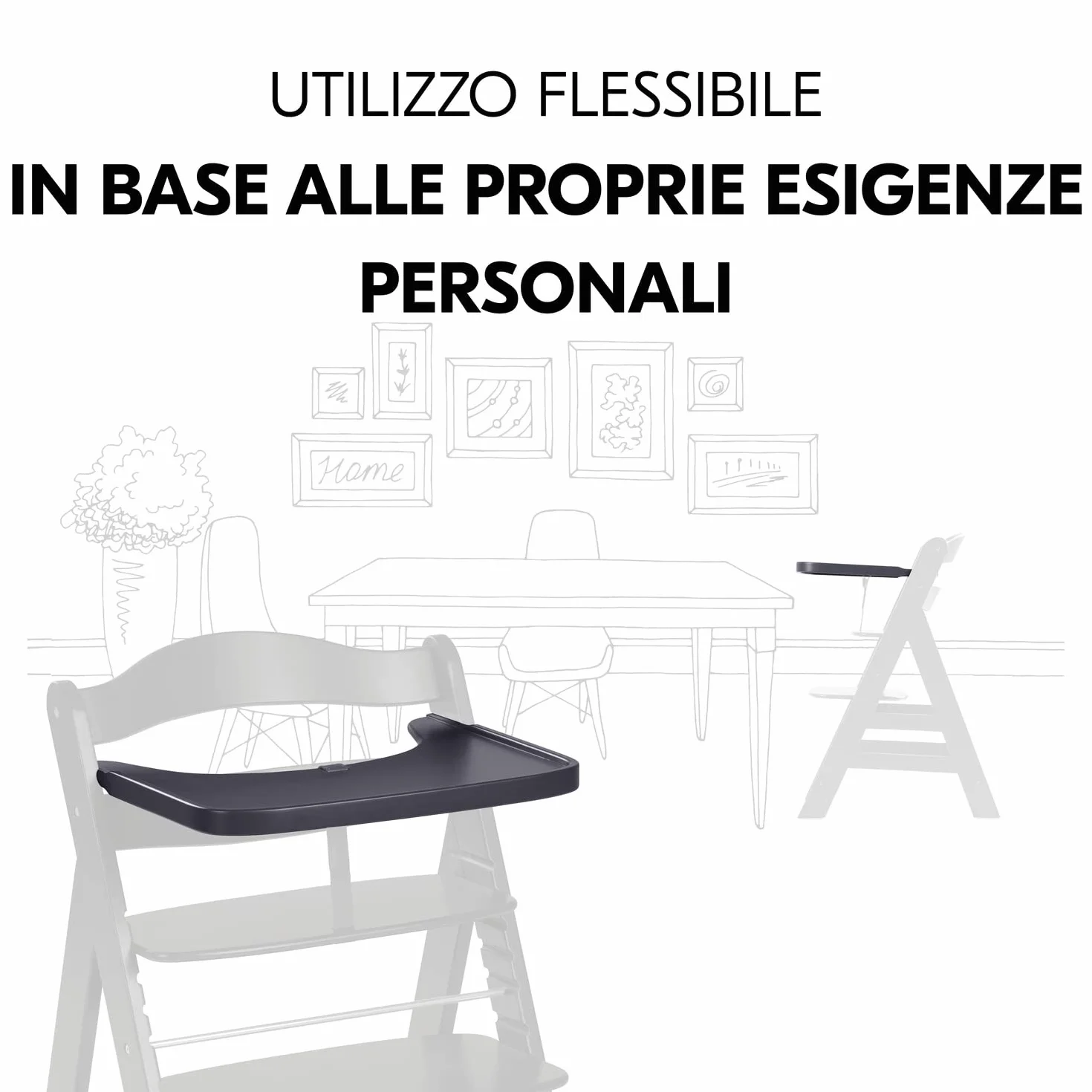 hauck Alpha Wooden Tray, Grigio Scuro - Vassoio in Legno Compatibile con Seggiolone Pappa Alpha+ e Beta+ per Bambini 6-36 Mesi, con Bordo Rialzato e Cert. FSC®