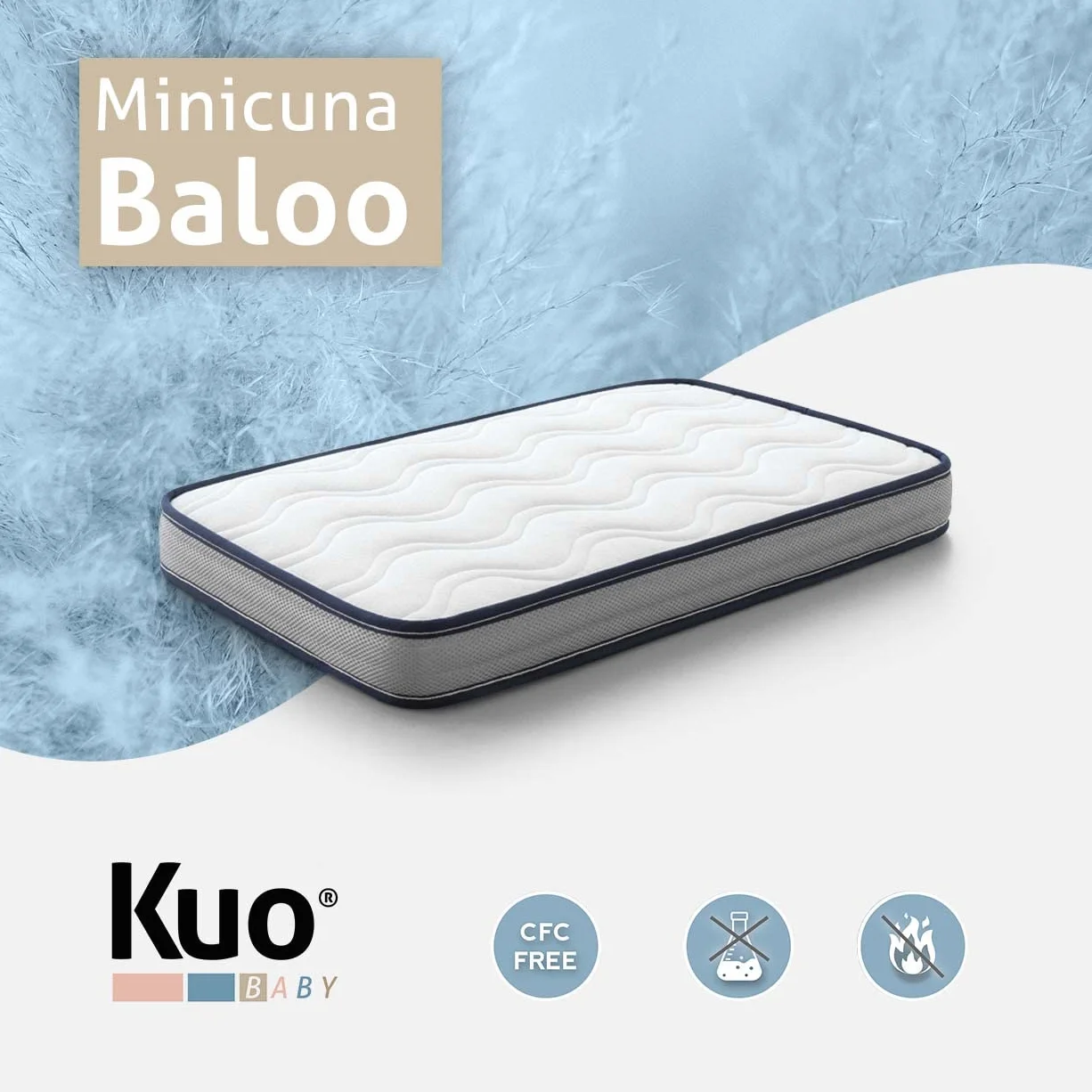 KUO Baby - Materasso per Culla Baloo | Materasso in Schiuma e Viscoelastico | Reversibile, Igienico e Traspirante | 80 x 50 cm