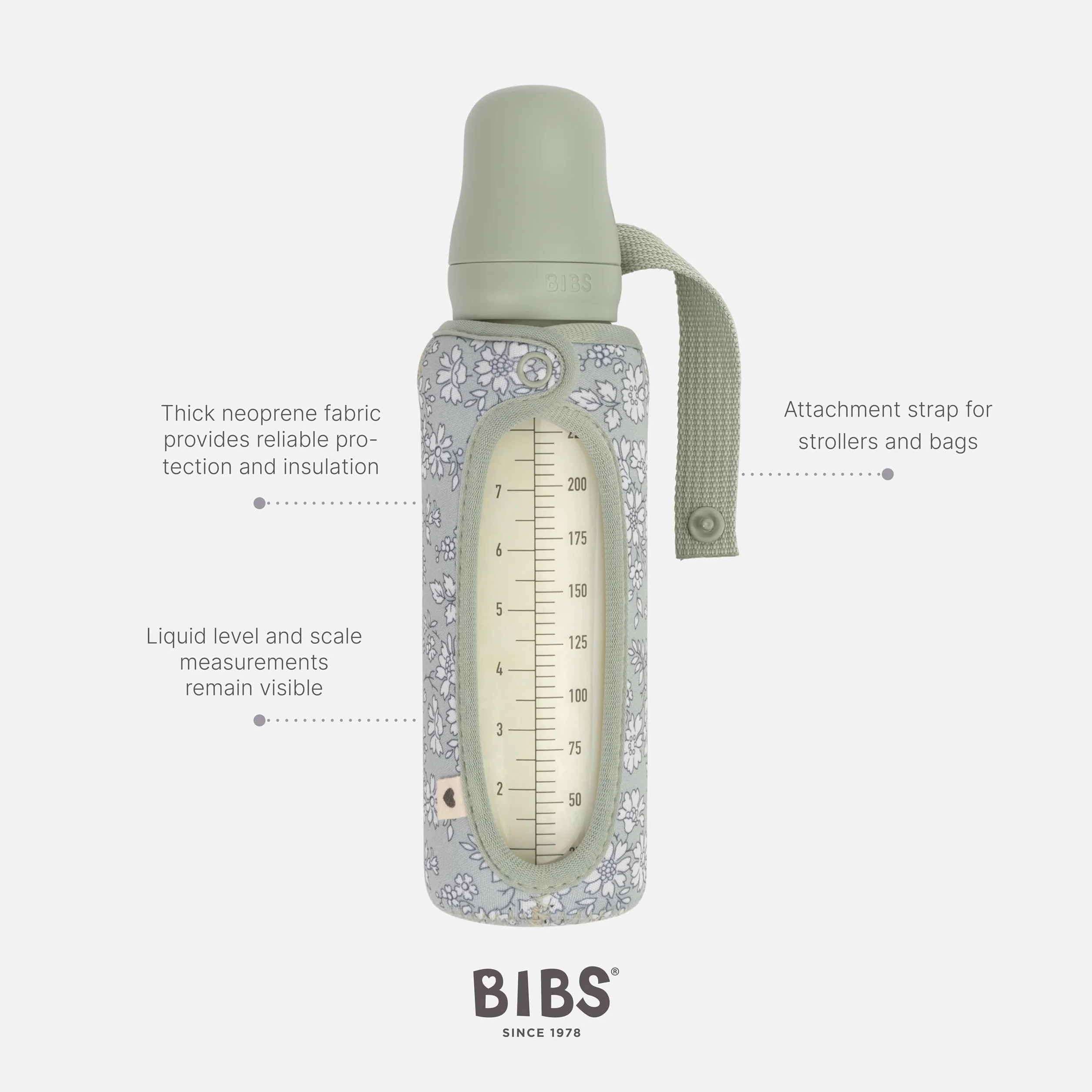 BIBS x LIBERTY Copribiberon 225ml - Custodia protettiva in neoprene per biberon BIBS - Design con stampa Liberty, Large, Capel Sage