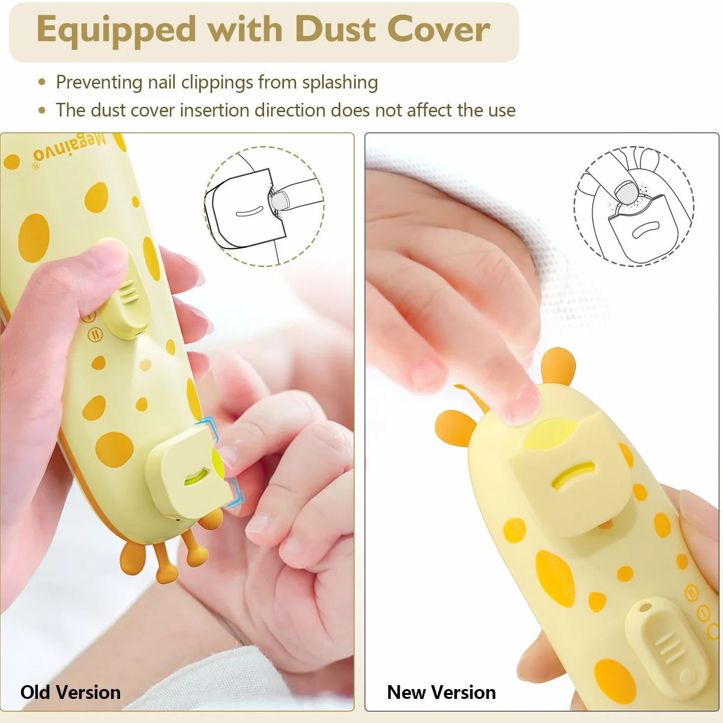 Tagliaunghie Elettrica Lima per Unghie per Bambini Megainvo 13 in 1 Sicura Nails Trimmer Cura per Neonato con 10 Testina di Ricambio e Luce, Giallo