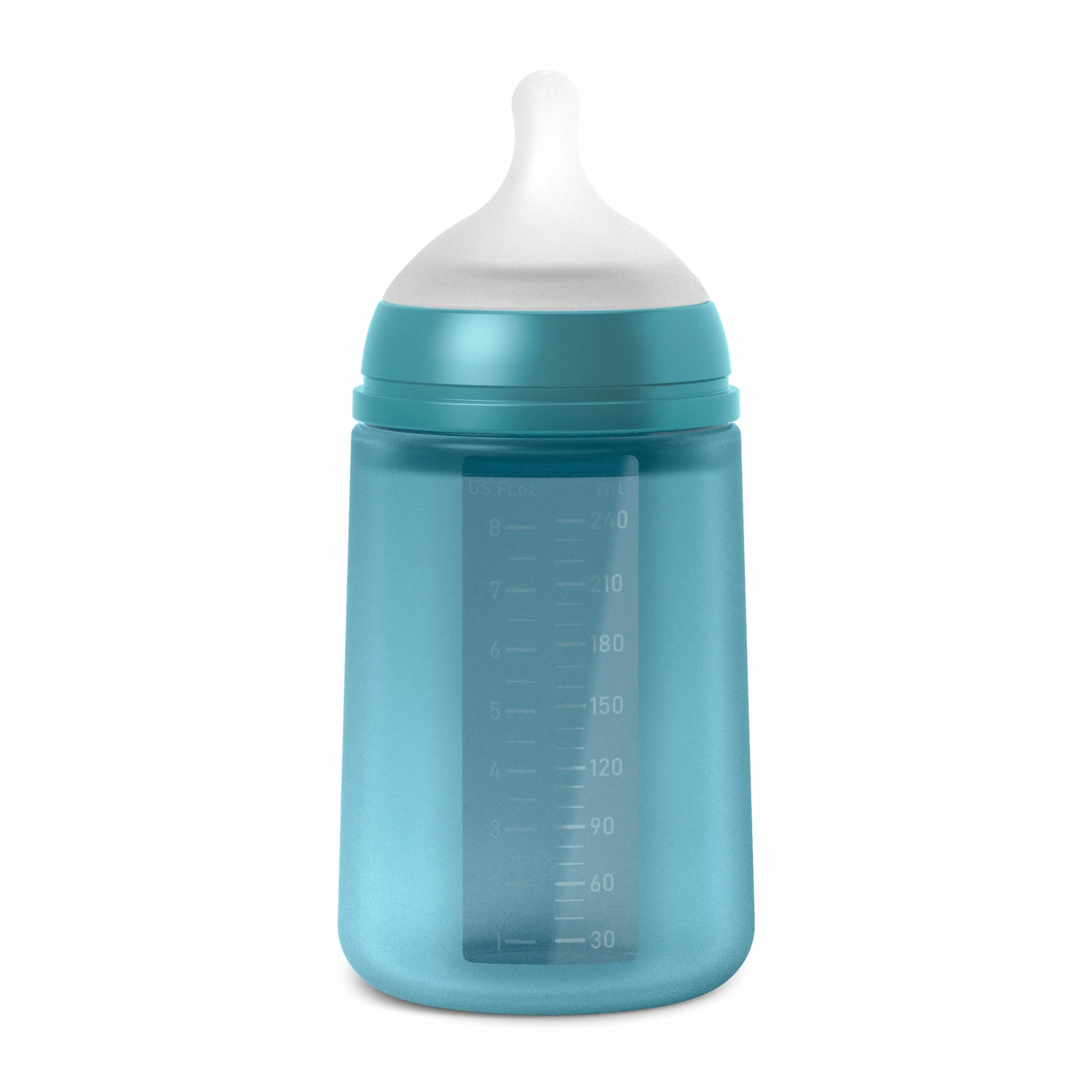 Suavinex, Biberon in Silicone da 240 ml, con Tettarella Fisiologica in Silicone SX Pro, con Valvola Anticolica, Biberon a Flusso Medio (M). Per bambini +3 mesi. Colour Essence Blu oceano