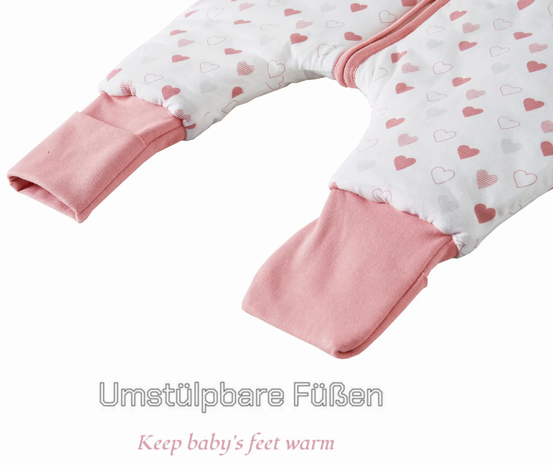 Sacco nanna invernale con piedi, in cotone, 2,5 Tog, per bambini, con gambe, 2,5 tog, cuore + coniglio, 70 cm, altezza bambino 80-90 cm