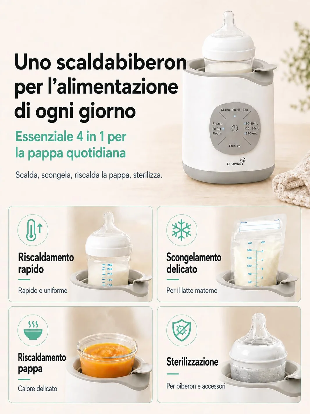 Scaldabiberon per bambini, riscaldamento rapido e caldo, sbrinamento, senza BPA, per bottiglie e alimenti per bambini 10 in 1, sterilizzatore per biberon controllo preciso della temperatura