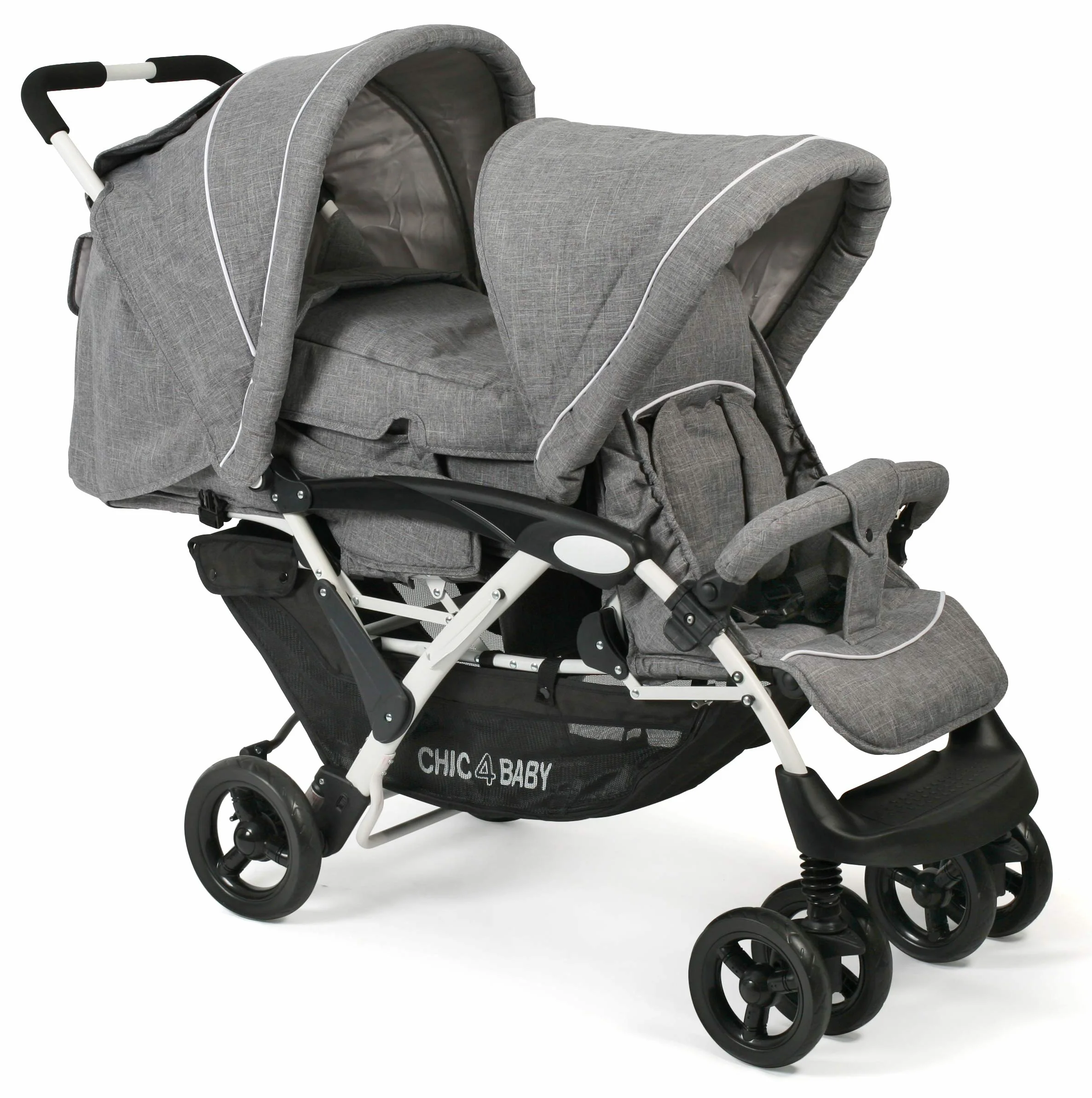CHIC 4 BABY - Passeggino gemellare DUO con borsa e parapioggia, passeggino per due fratelli