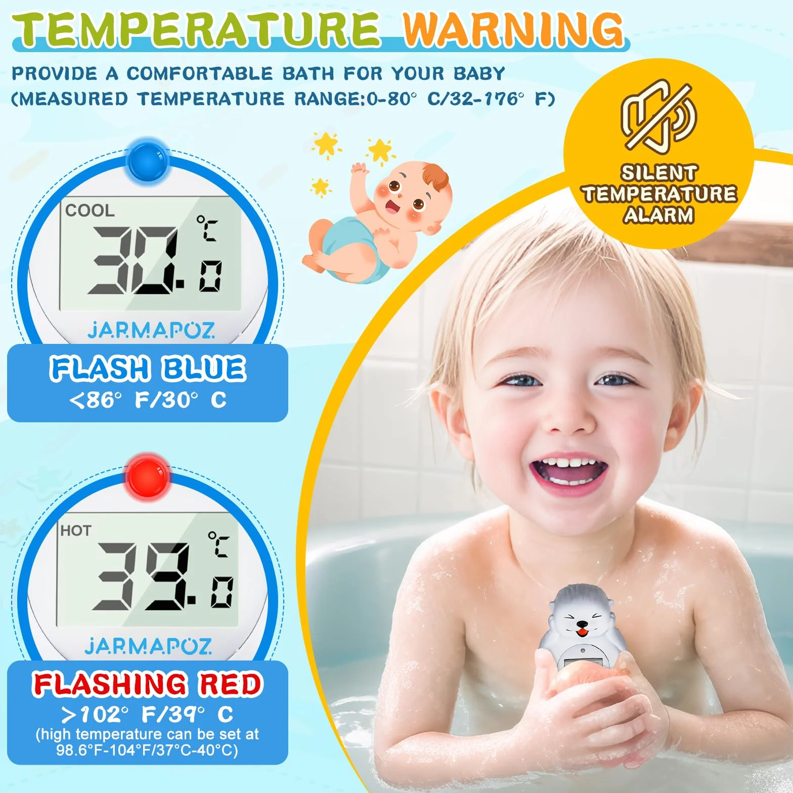Termometro da Bagno per Bambini, Convertibile tra ℉ e ℃, Termometro di Sicurezza per Neonati e per la Temperatura della Stanza, Giocattolo Galleggiante Sicuro per Vasca da Bagno (Anatra)