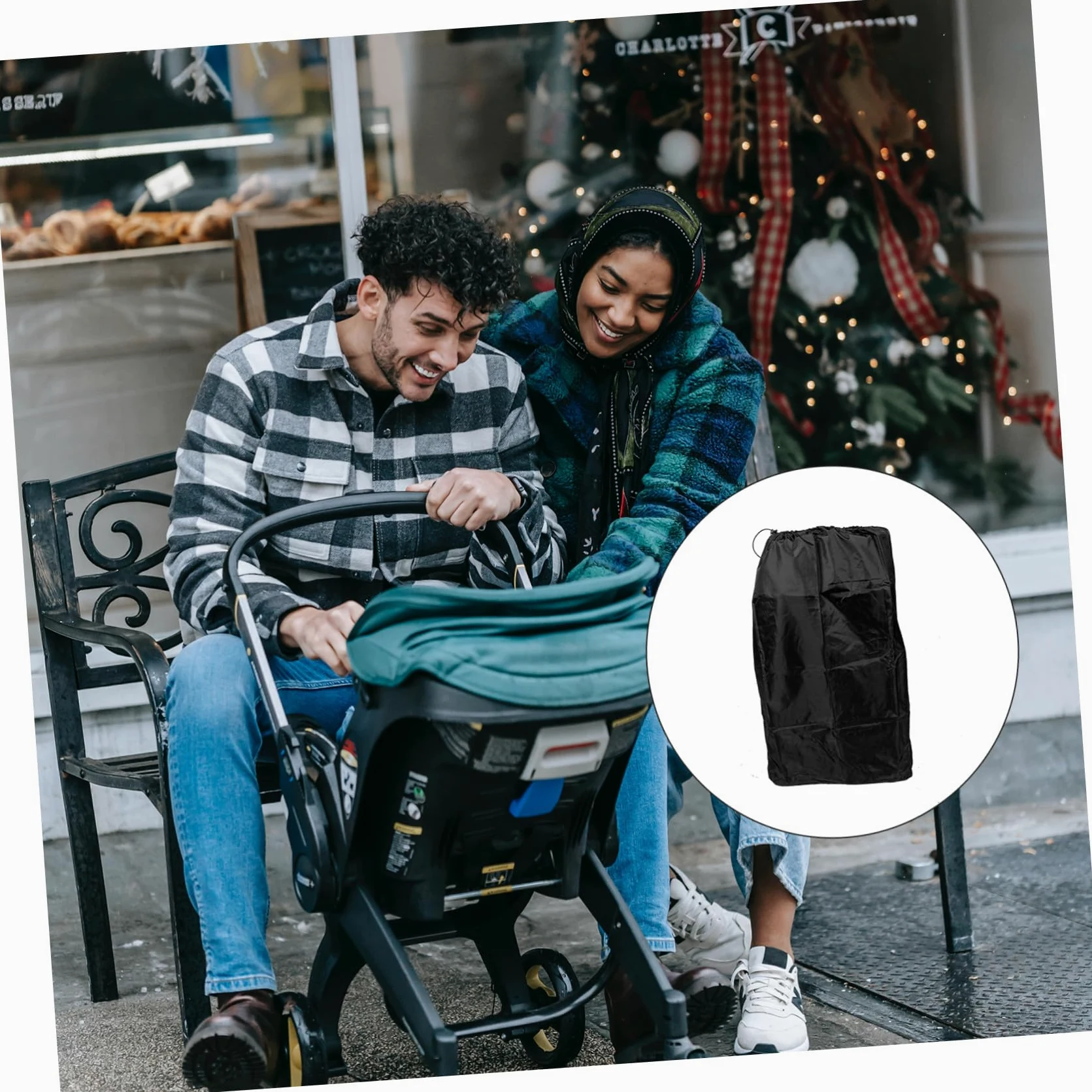 Borsa da Viaggio per Passeggino Nero in Nylon, per Aereo | Doppie Spalline, Chiusura a Coulisse Bloccabile, Cuciture Rinforzate per Tratte e Trasferte