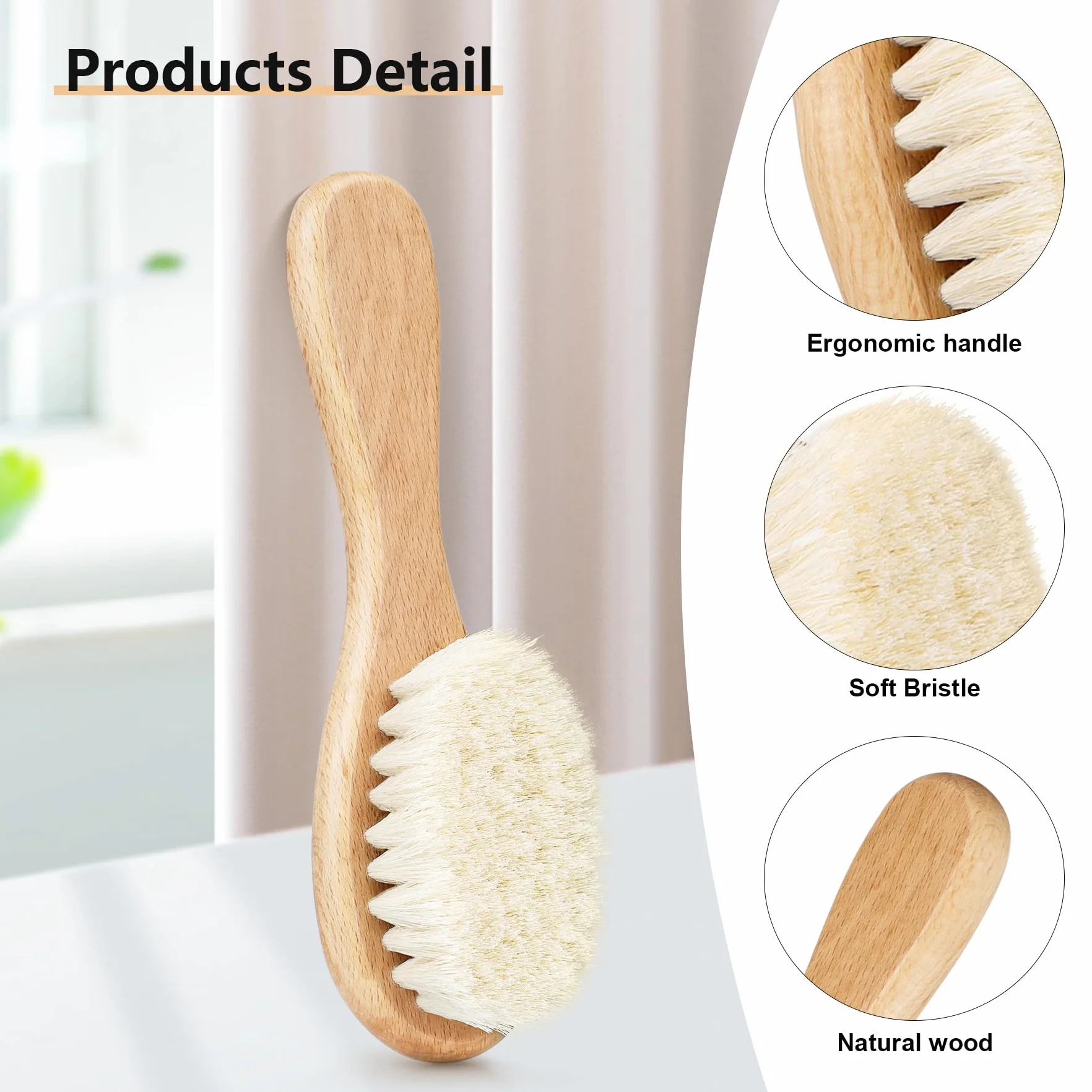 Spazzola per capelli per bambini con manico in legno e setole di capra super morbide per neonati e bambini
