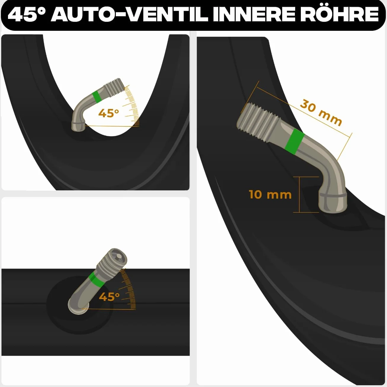 12 1/2 x 2 1/4 (57-203) Pneumatici con profilo A-1046 con tubo flessibile con valvola angolare in acciaio inox 45° AV – Include 2 leve di montaggio – Compatibile con ruote da 12 pollici passeggino