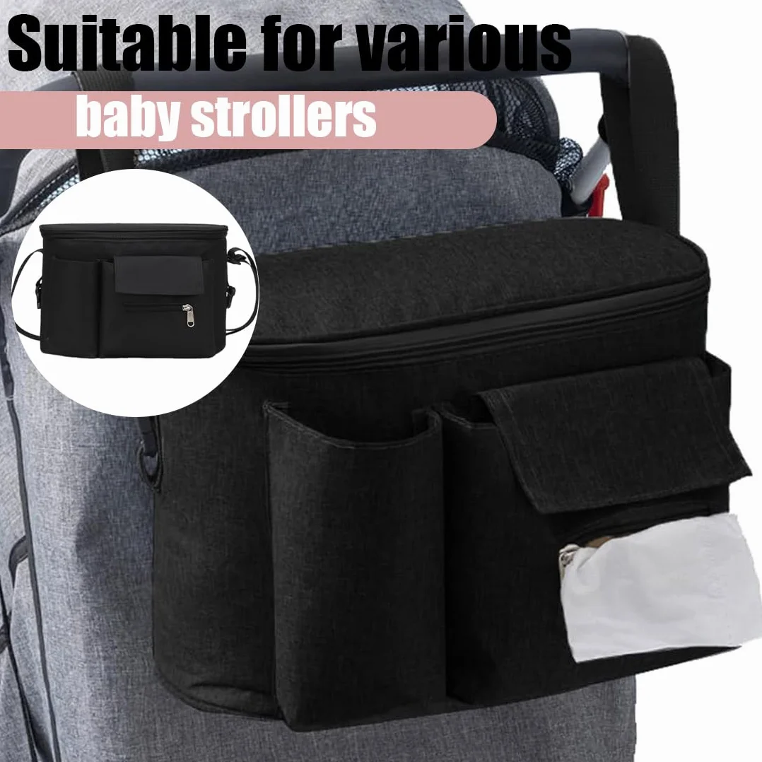 Baby Borsa Passeggino Borsa Organizer, Borsa multifunzione per neonati, con Portaoggetti per Biberoni, Pannolini, (Nero)