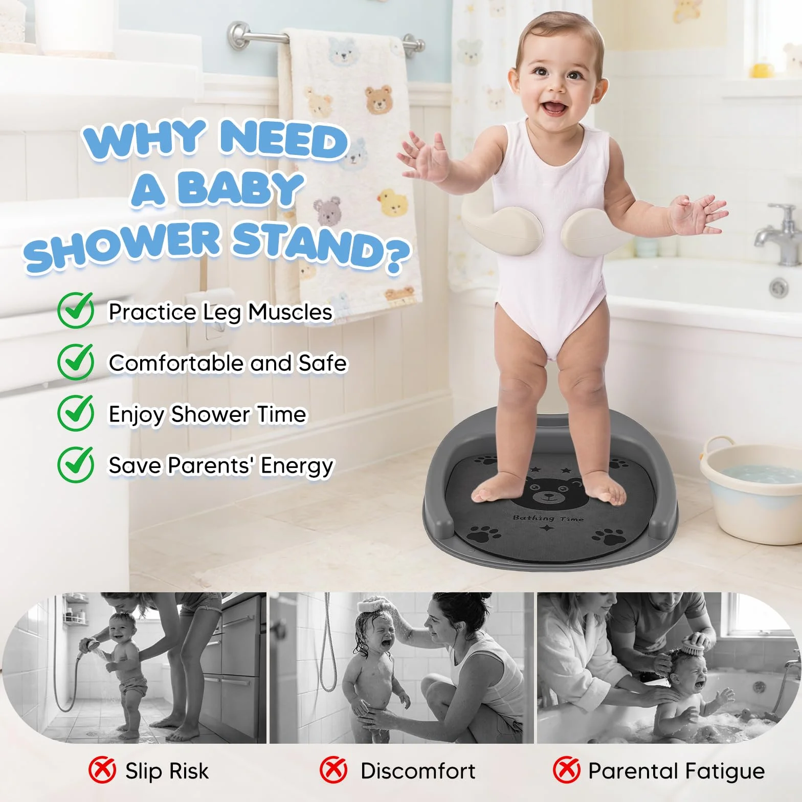 Supporto per doccia per bambini, regolabile in altezza 40-57 cm, sedia da bagno con base antiscivolo e sgabello rimovibile, senza BPA, supporto doccia per bambini da 6 a 36 mesi, per fare il