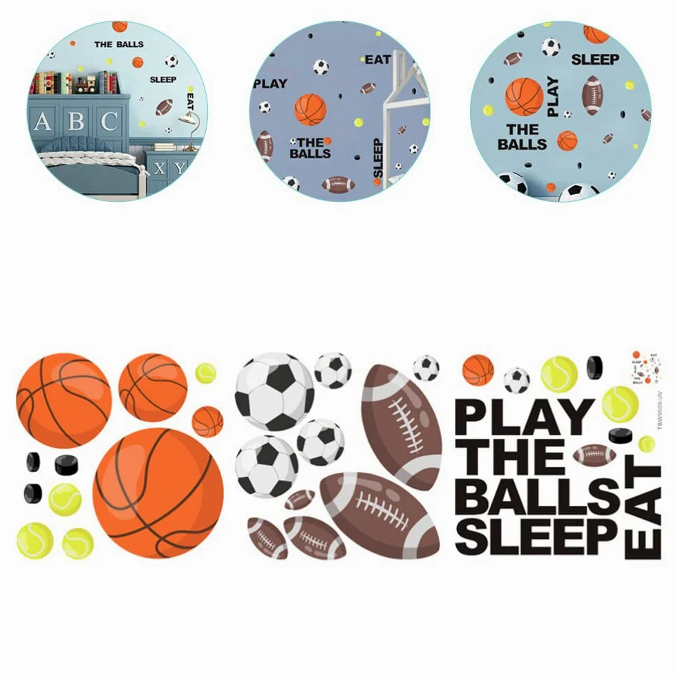 Adesivo Murale Sportivo a Palloni per Cameretta Ragazzo Ragazza Pvc | DIY Rimovibile, Motivo Cartoon Creativo e Adorabile, Decorazione per Parete