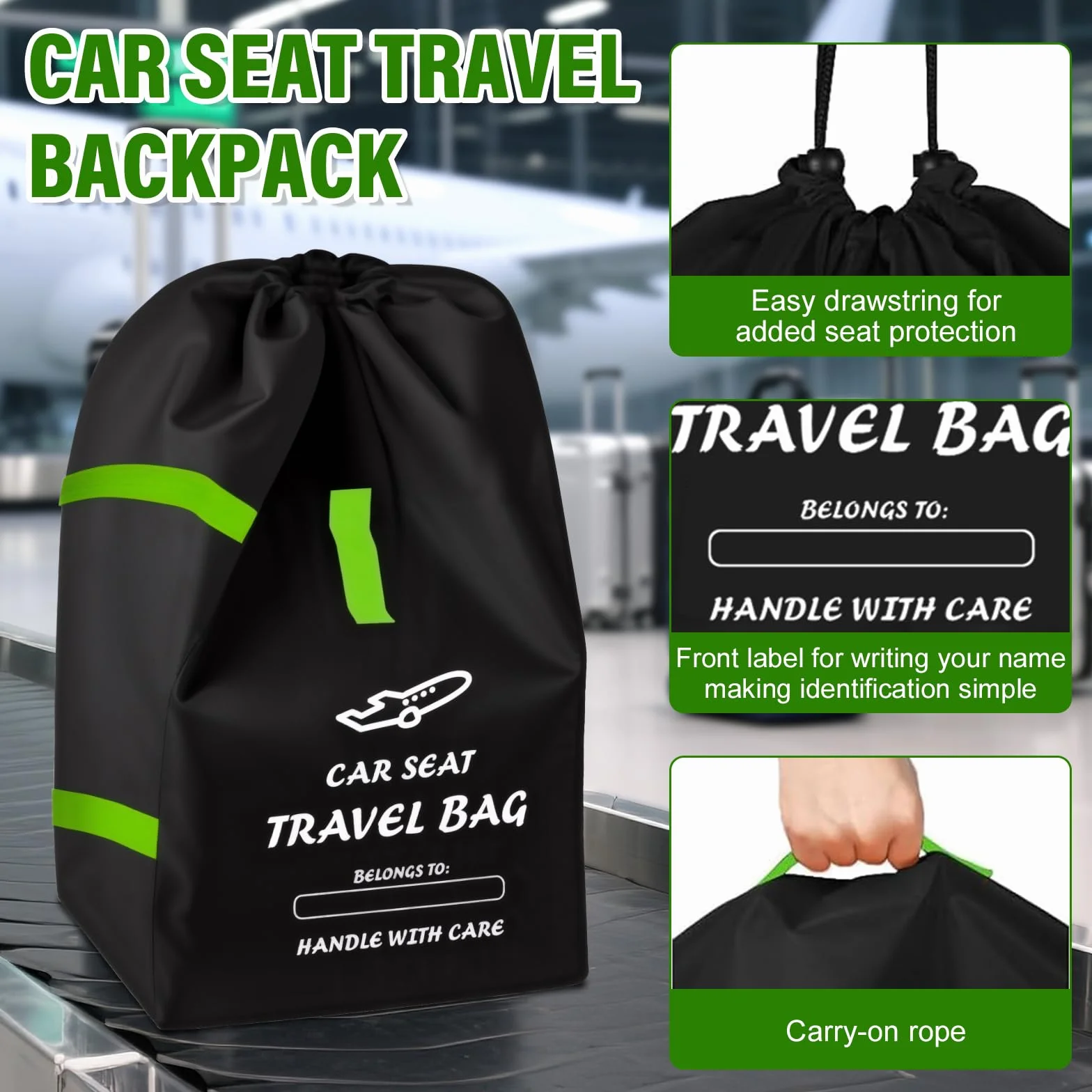 Borsa per Viaggio per Seggiolino Auto per Aereo, Borsa Gate Check per Viaggi Aerei, Sacca Portaseggiolino per Auto con Tracolla, Adatta alla Maggior Parte dei Seggiolini Auto