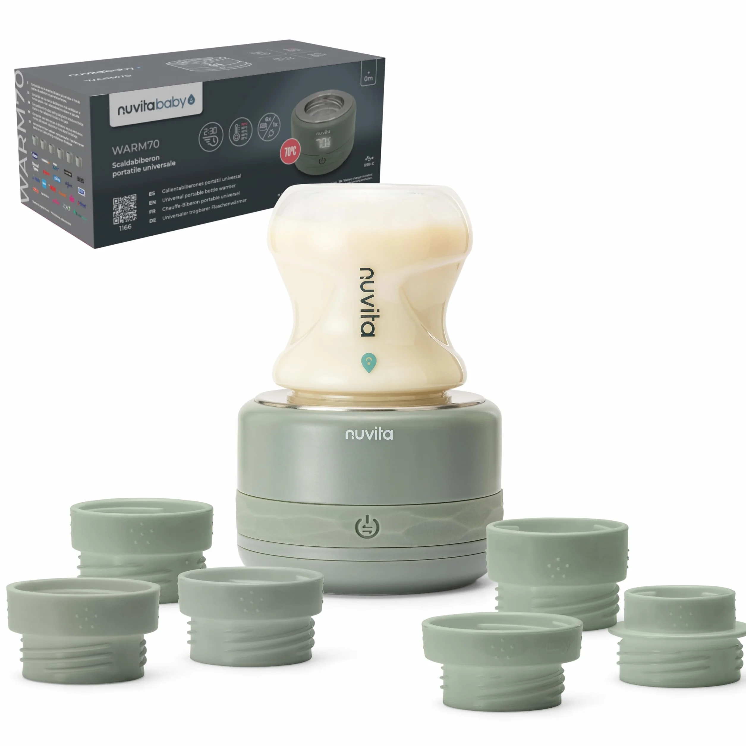 Nuvita 1166 Warm70 Scaldabiberon Portatile Senza Fili 70°C – Ricaricabile USB, Compatibile Universale, 5 Livelli di Temperatura Fino a 70°C, Riscaldamento Rapido 2,5 Min, Mantiene Caldo 6 Ore