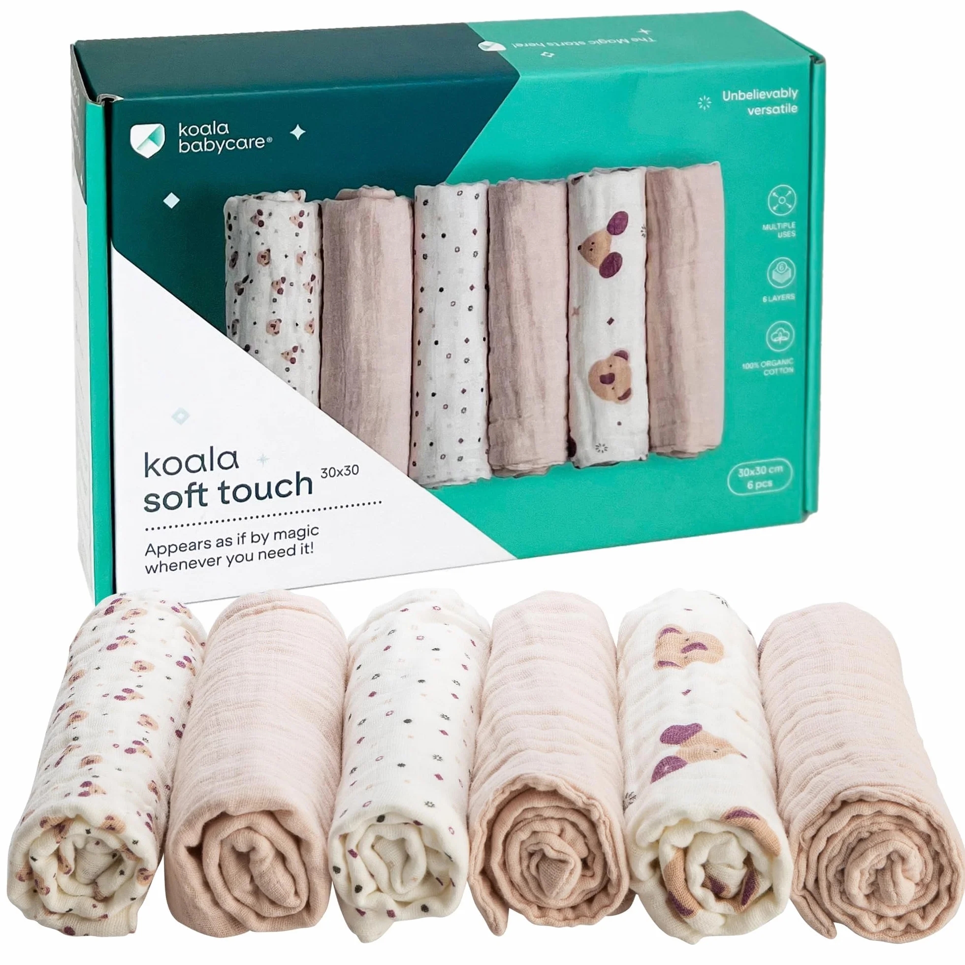 Koala Babycare Mussole Neonato Cotone 100% 6 Pz 30x30cm Rosa