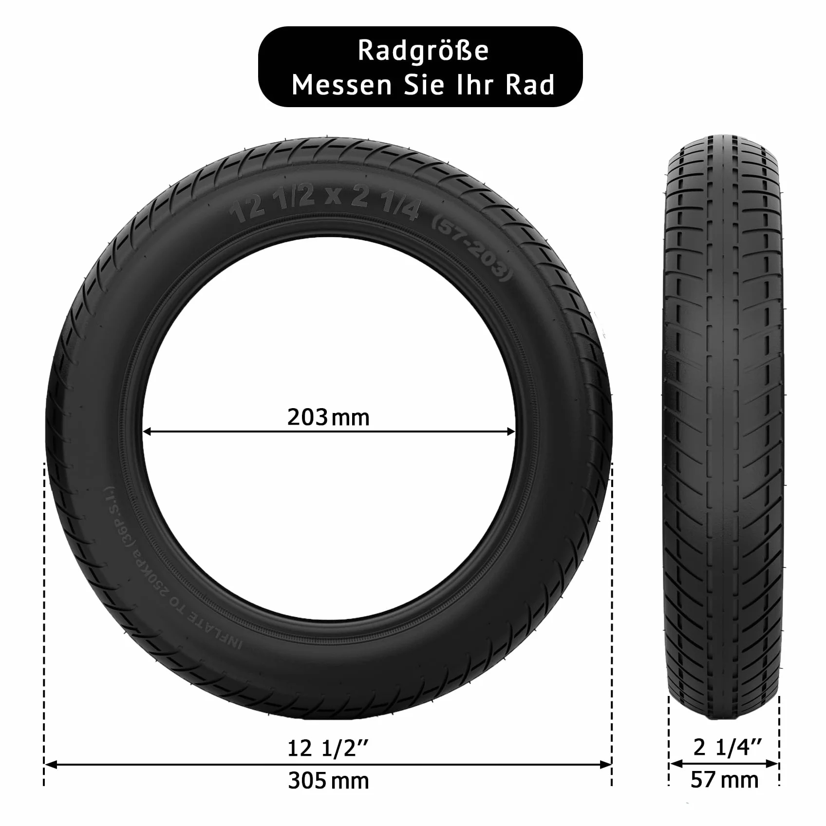 12 1/2 x 2 1/4 (57 – 203) Profilo pneumatico A-1022 compatibile con ruote 57 – 203 pneumatici per passeggino, bicicletta, pedale