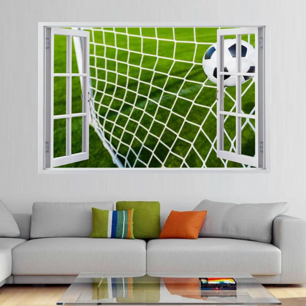 Adesivo Murale 3D Calcio Adesivi Murali Smashed Art Impermeabile Tatuaggio Da Parete In Vinile Per Bambini Sala Giochi Baby Nursery Home Decor 120x80cm