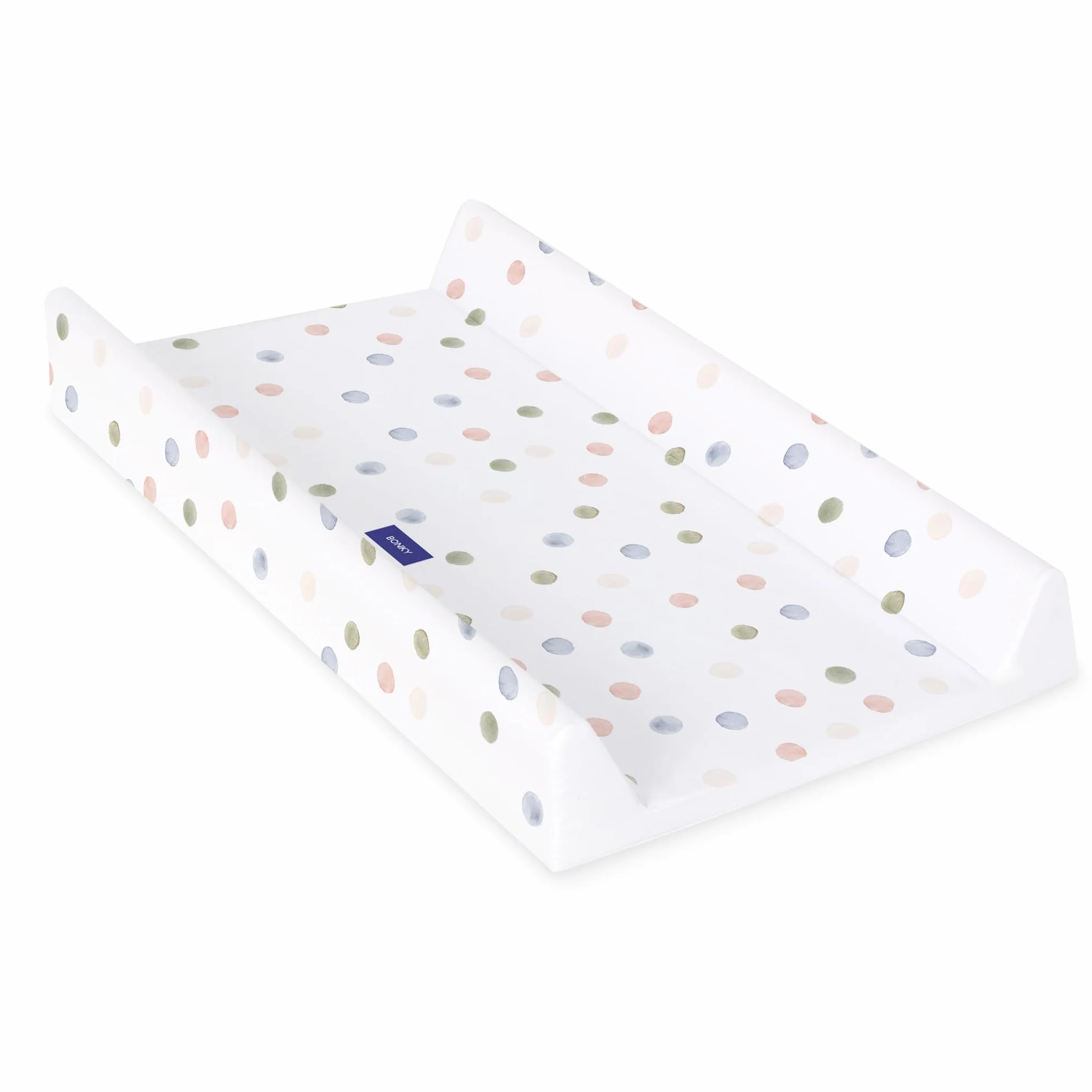 Bonky® Materassino Fasciatoio 80x50 cm con Bordo Rialzato – Fasciatoio Neonato Morbido e Impermeabile, Certificato Öko-Tex, Cuscino Lavabile per Bambini e Bambine - Puntini colorati