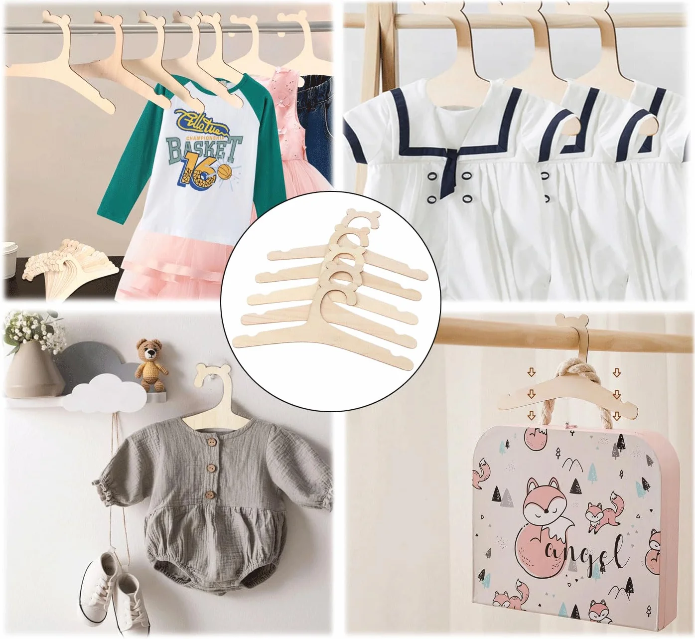 10 Pezzi Grucce in Legno per Bambini - Appendiabiti Antiscivolo Unisex per Vestiti da Bambino