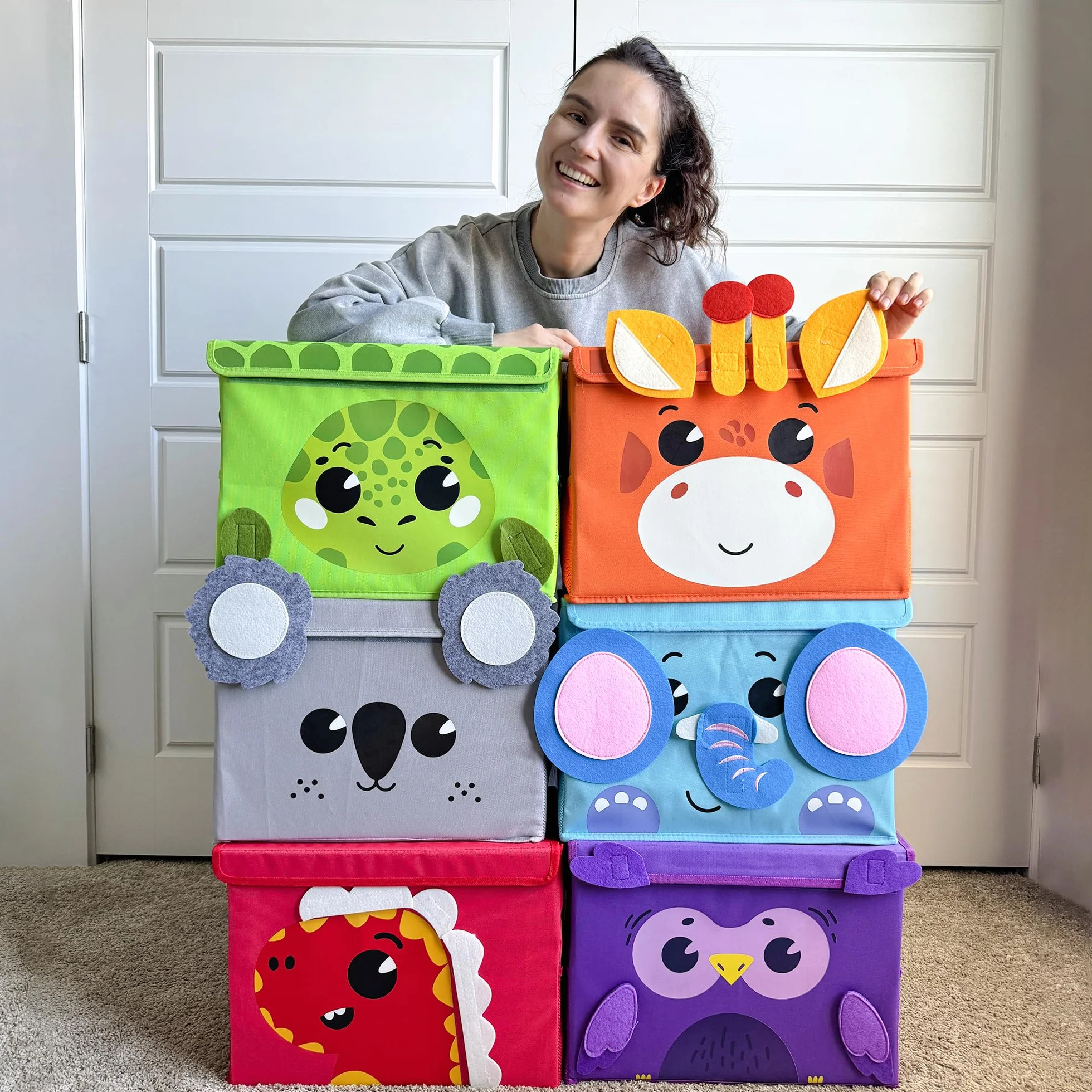 QUOKKA Katabird Toy Storage Box for Boys and Girls - Organizador de juguetes para niños (16 x 12 x 8 cm, plegable, asas, tapa abatible), diseño plegable (Unicorno, Piccolo)