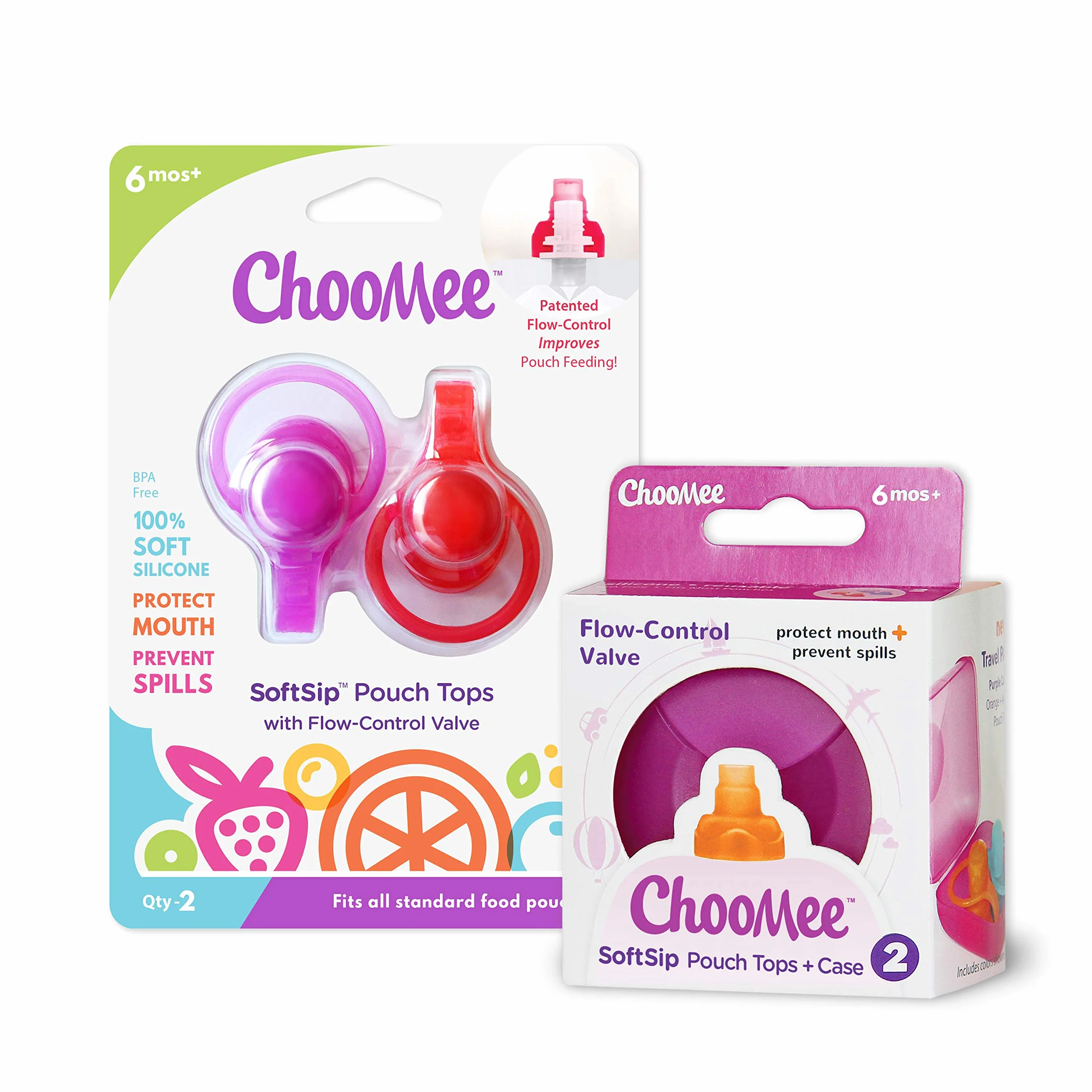 ChooMee Sipn Cibo Sacchetto Toppers 4 Colori + Caso prevenire sversamenti e Proteggere la Bocca Bambini promuovendo nel Contempo l'indipendenza di Alimentazione Viola