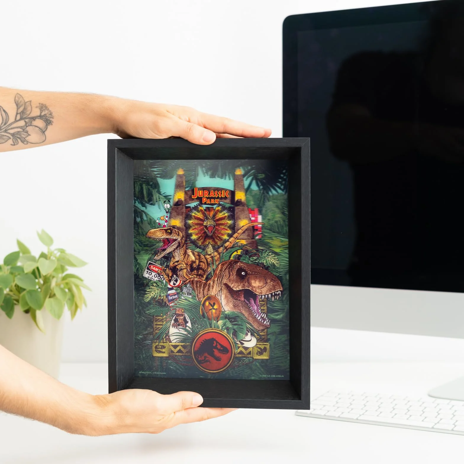 Grupo Erik: Quadro 3D Jurassic Park | Stampa Jurassic Park, Stampa 3D con Cornice Personalizzata, Poster Tridimensionale, Cofanetto Jurassic Park Gadget Casa