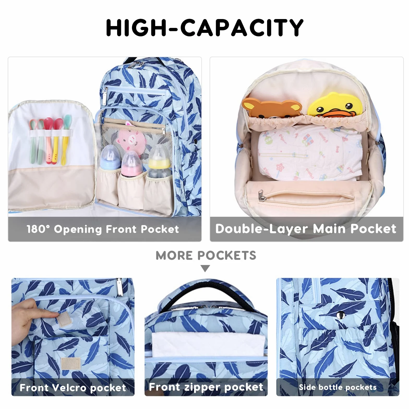 SONARIN Zaino Fasciatoio con Borsa Passeggino,Grande Capacità Borsa per Pannolini Impermeabile Zaino Mamma Neonato Borsa Fasciatoio da Viaggio con Fasciatoio & Ganci per Passeggino