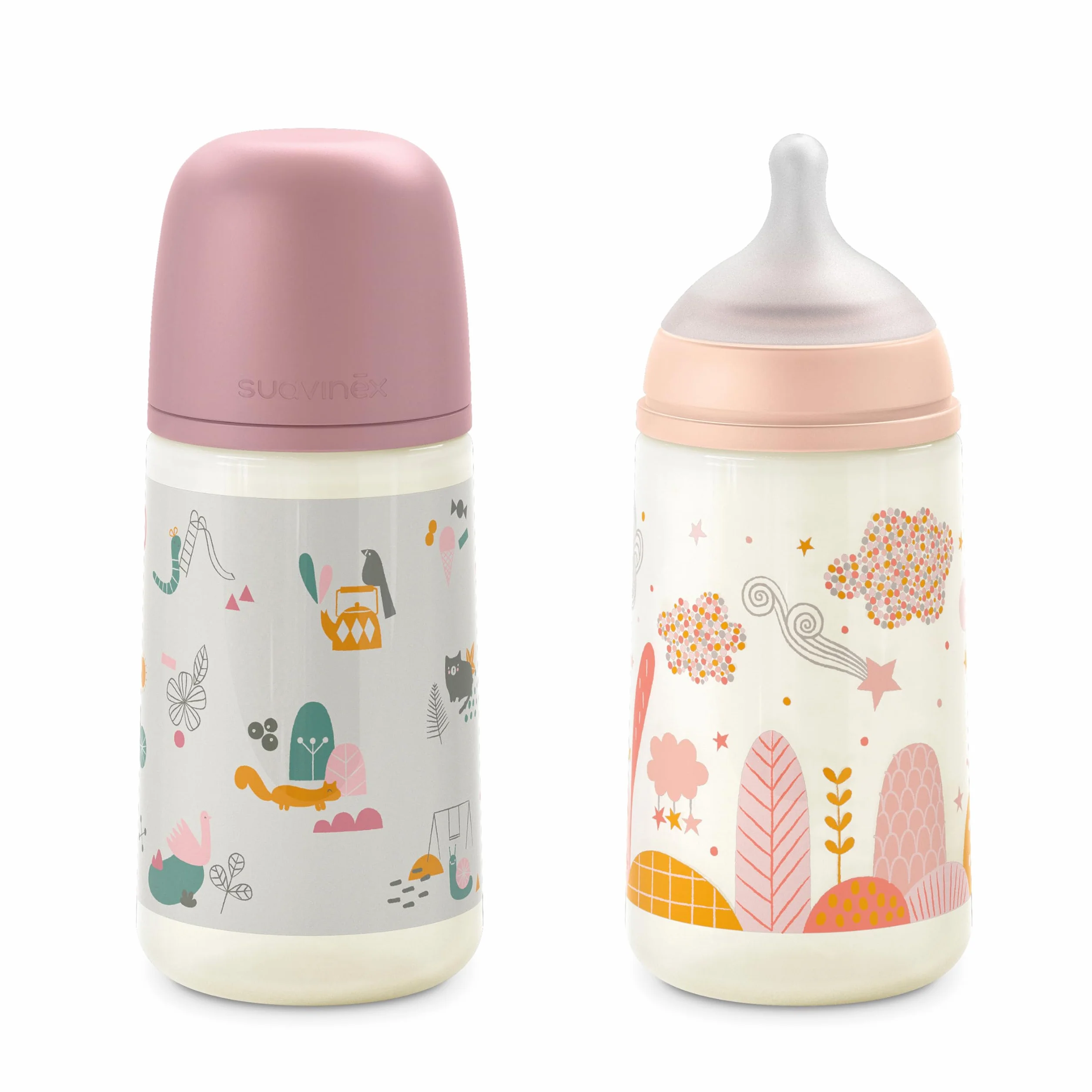 Suavinex, Set 2 Biberon Anti-Colica da 270 ml, con Tettarella Fisiologica in Silicone SX Pro, Flusso Medio (M), con Valvola Anti-Colica, per Bambini +3 Mesi. Rosa