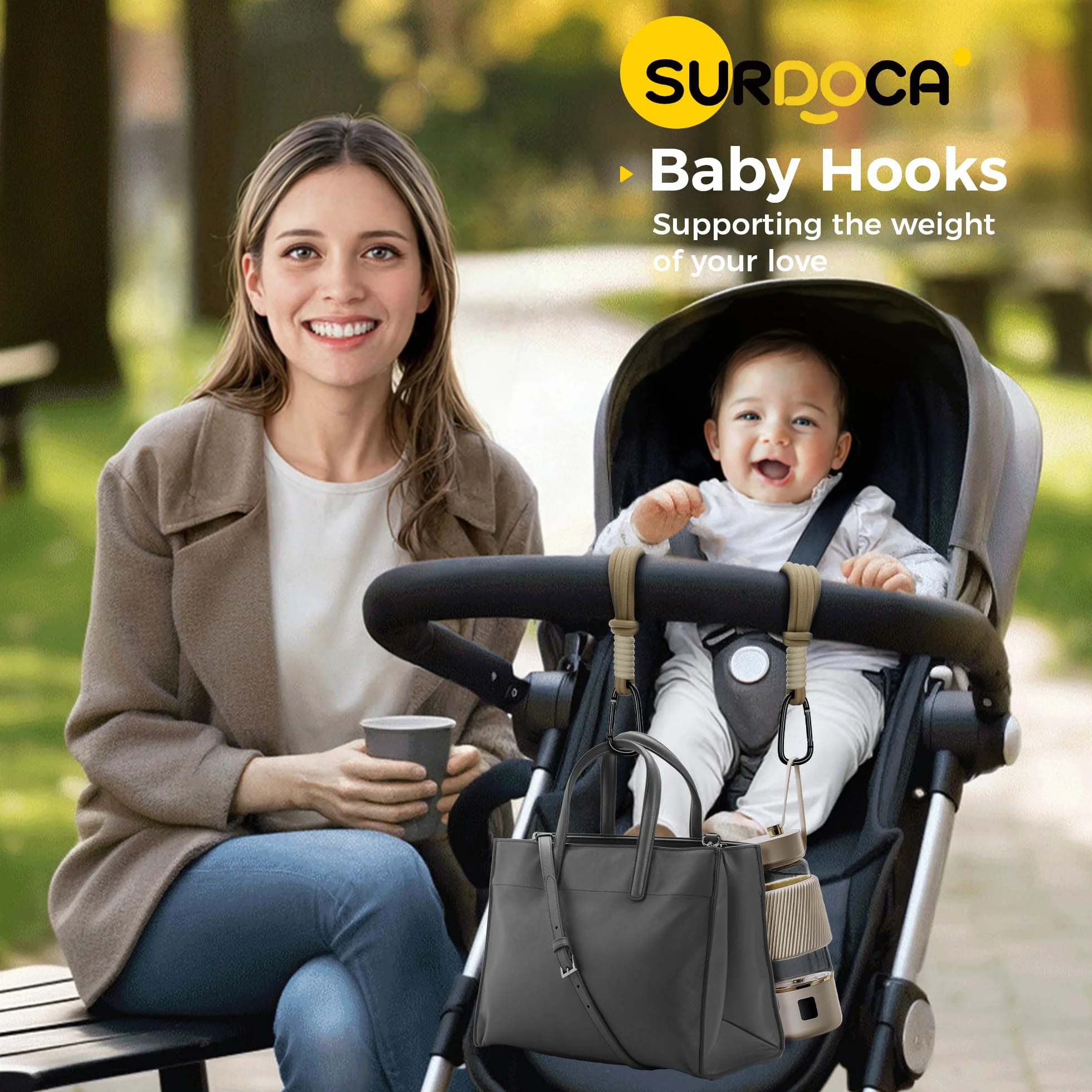SURDOCA Ganci per Passeggino Porta Borse, Ganci Passeggino Universali, Gancio Passeggino per Borsa, Accessori per Passeggino Leggero Bianco 1pc