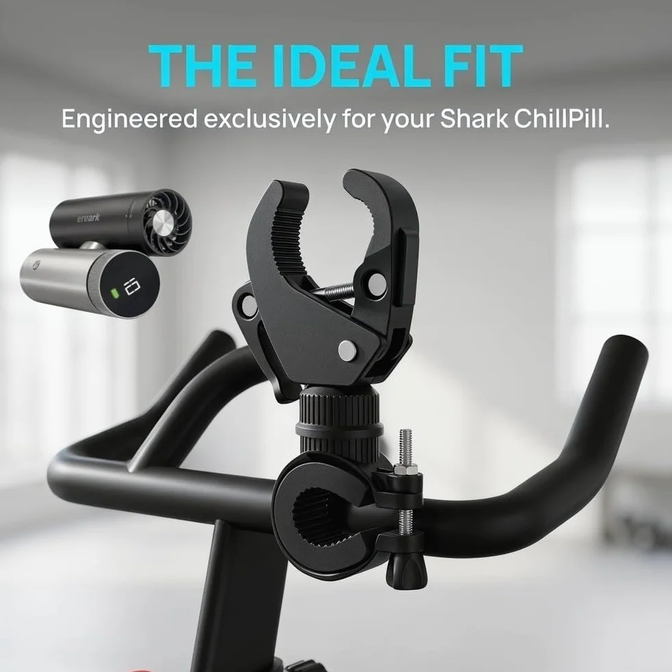 Morsetto di fissaggio per il ventilatore Shark ChillPill, si attacca facilmente a passeggini, biciclette e attrezzature per il fitness. Angolo di visione flessibile per una circolazione ottimale