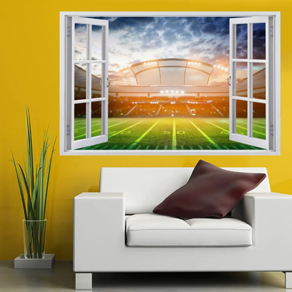 Decalcomania Fracassata 3D, Campo Da Calcio Adesivo Staccabile E Adesivo In Vinile Rimovibile, Sport Del Calcio Tatuaggio Da Parete Ragazze Nursery Room Decor Mural Home Decor 120x80cm