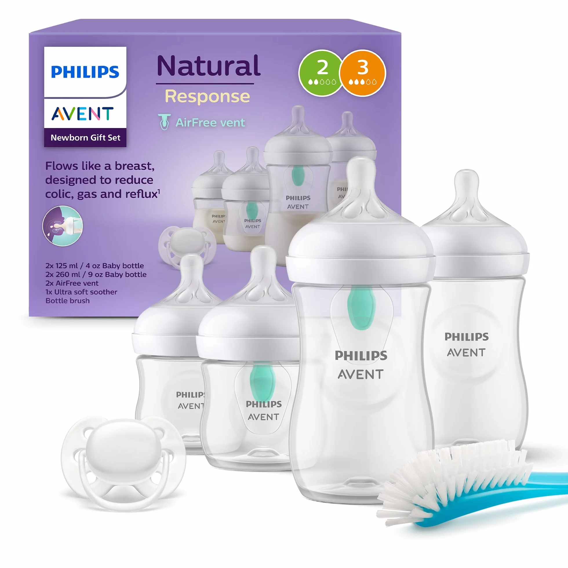Philips Avent Set regalo con 1 ciuccio, 4 biberon e scovolino per pulizia