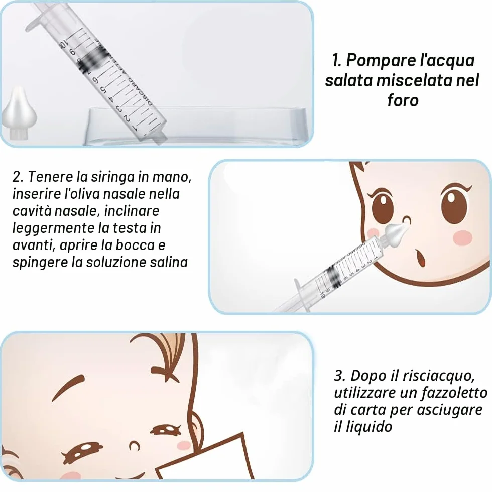2 Pezzi Irrigatore Nasale, 10 ml Aspiratore Nasale, Nasale Bambino Neonato, Sicuro e Delicato Nasale, Riutilizzabile Aspiratore Nasale, Per Neonati y Bambini