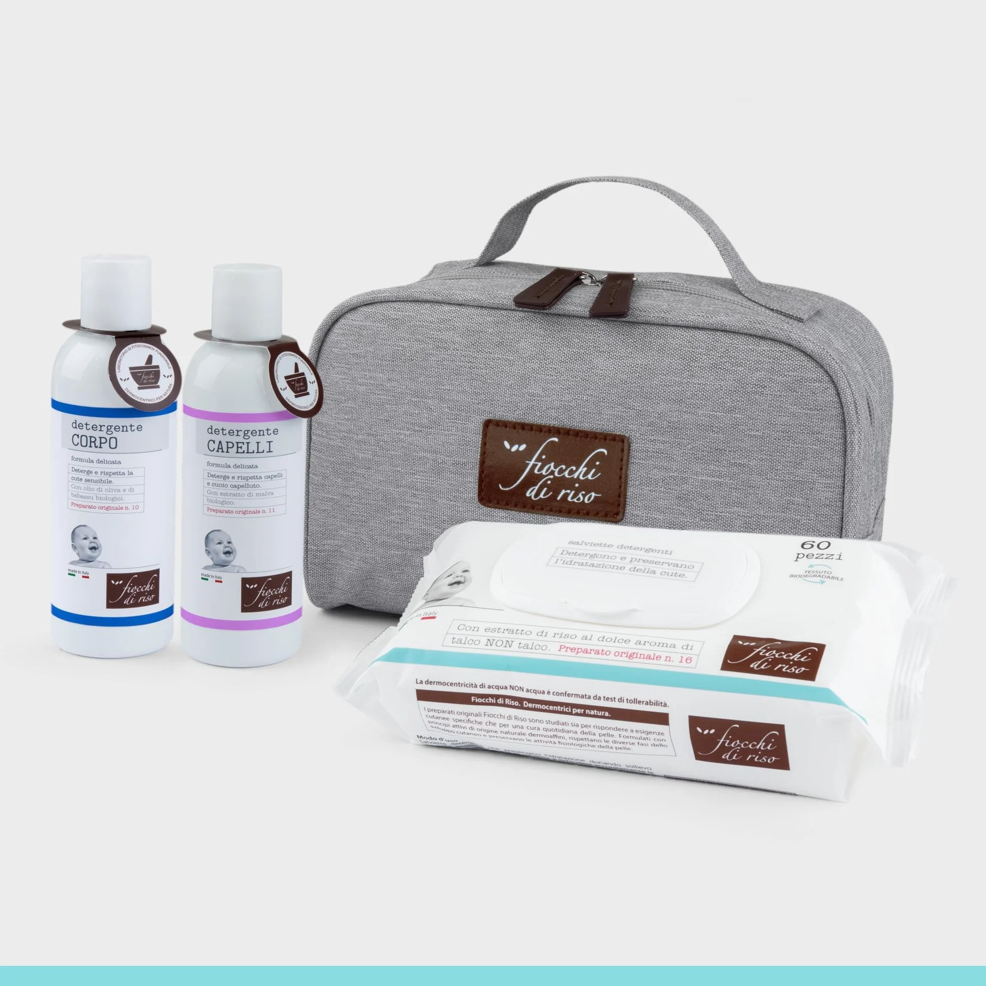 Fiocchi di Riso - BEAUTY BAGNETTO DELICATO - Kit neonato specifico per la detersione delicata fin dalla nascita: Detergente Corpo, Detergente Capelli e salviette Acqua NON Acqua. Nuovo beauty