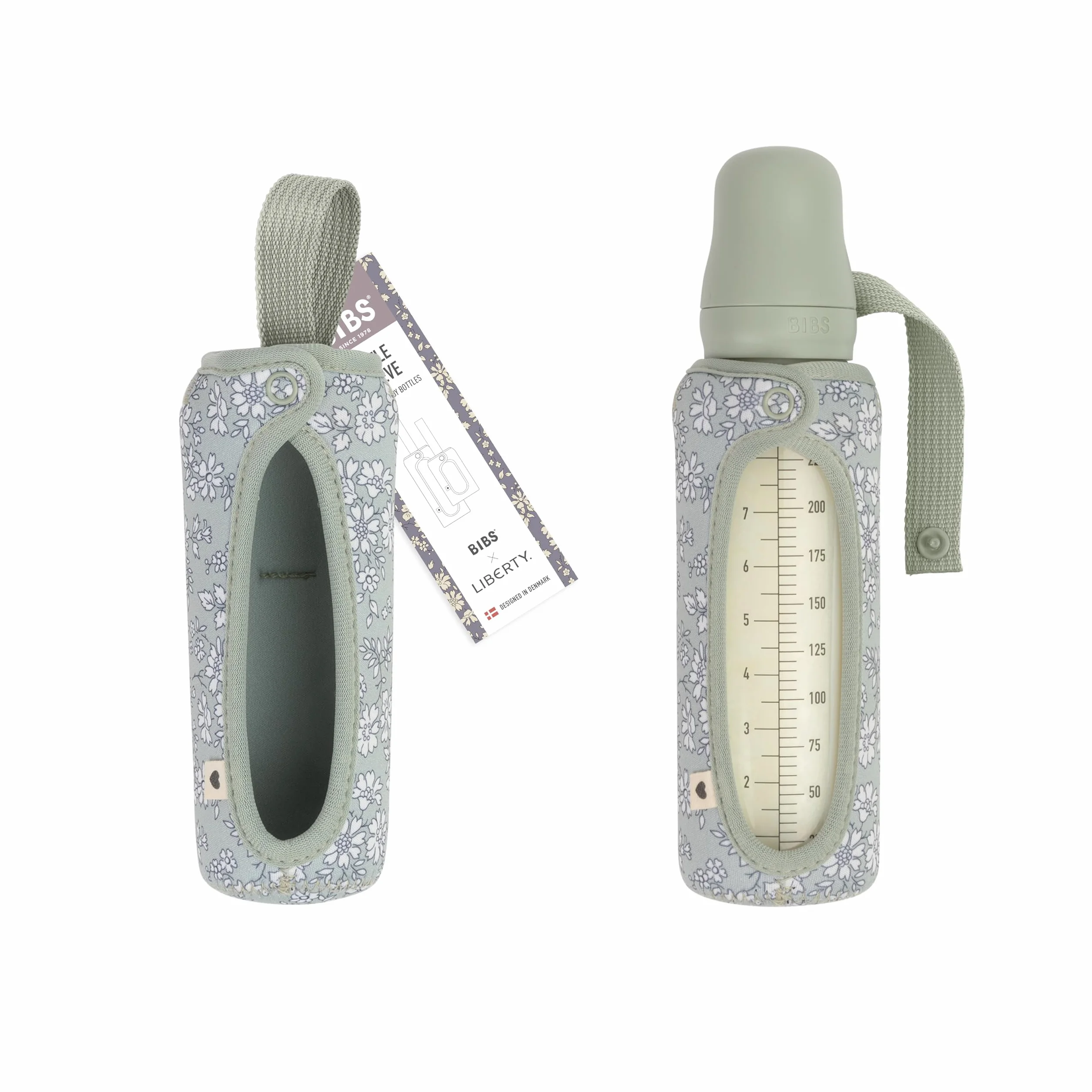 BIBS x LIBERTY Copribiberon 225ml - Custodia protettiva in neoprene per biberon BIBS - Design con stampa Liberty, Large, Capel Sage