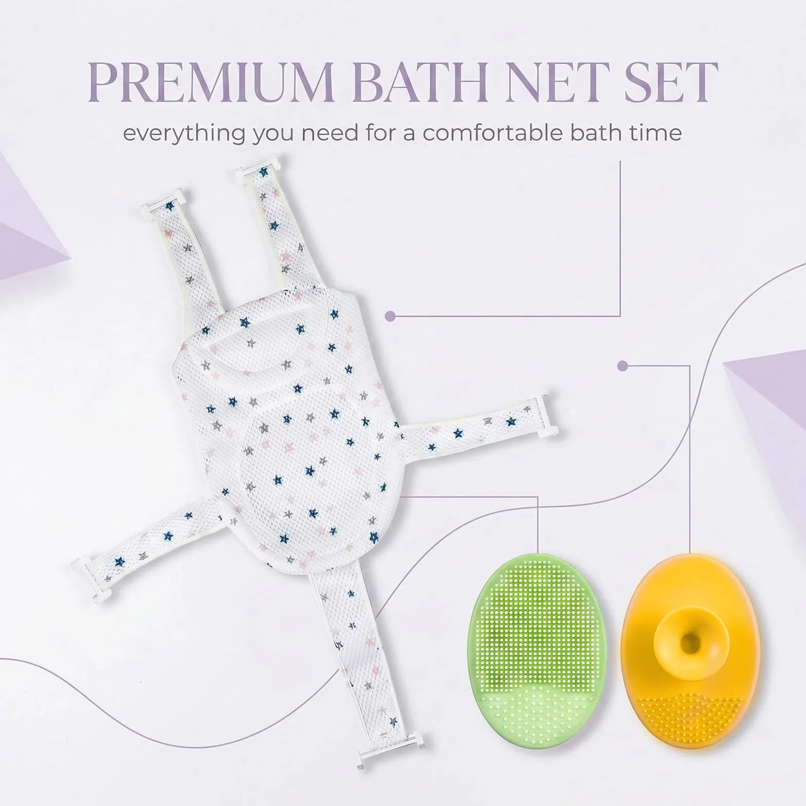 1 pezzo Cuscino Bagnetto Neonato, Cuscino da bagno regolabile, Due spazzole per shampoo incluse, Tappetino da bagno galleggiante per bambini (6-24 mesi) (Stella)