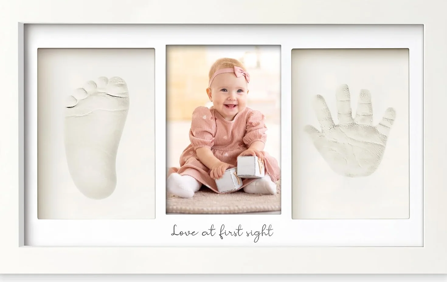 Generico Kit Ricordo Impronte Bambino con Cornice Foto, Argilla Atossica e Accessori, Colore Bianco Alpino