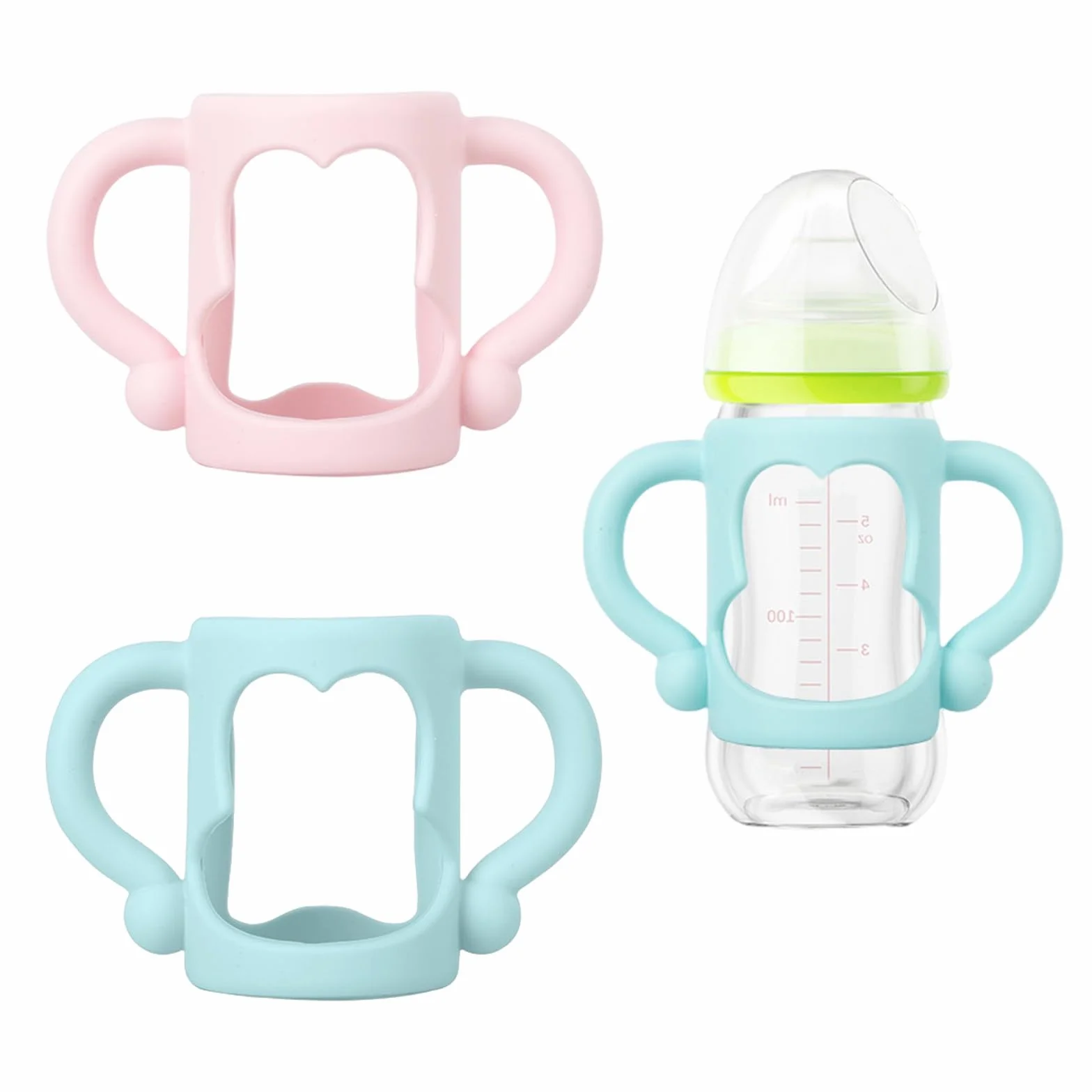 2 Pezzi Manici per Biberon, Maniglia per Bottiglia di Ampio Calibro, Impugnatura per Biberon Silicone, Baby Feeding Portaborraccia, per Biberon con Diametro Esterno Superiore a 5cm, per tenere