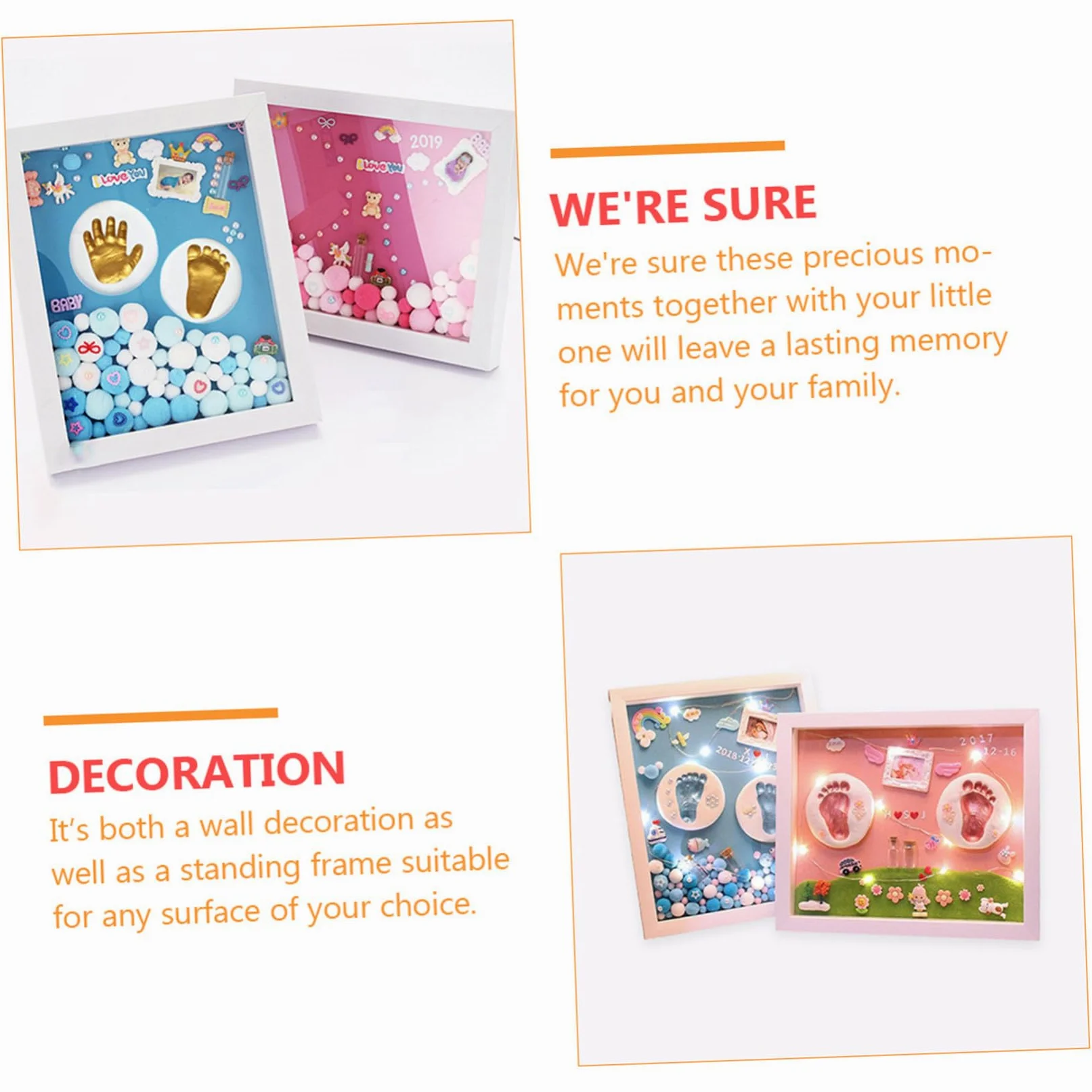 Kit Impronte Bimbi Oro Cornice Foto in Acrilico per Ricordi Nascita Neonata, Decorazione da Parete per Battesimo e Regalo Primo Compleanno