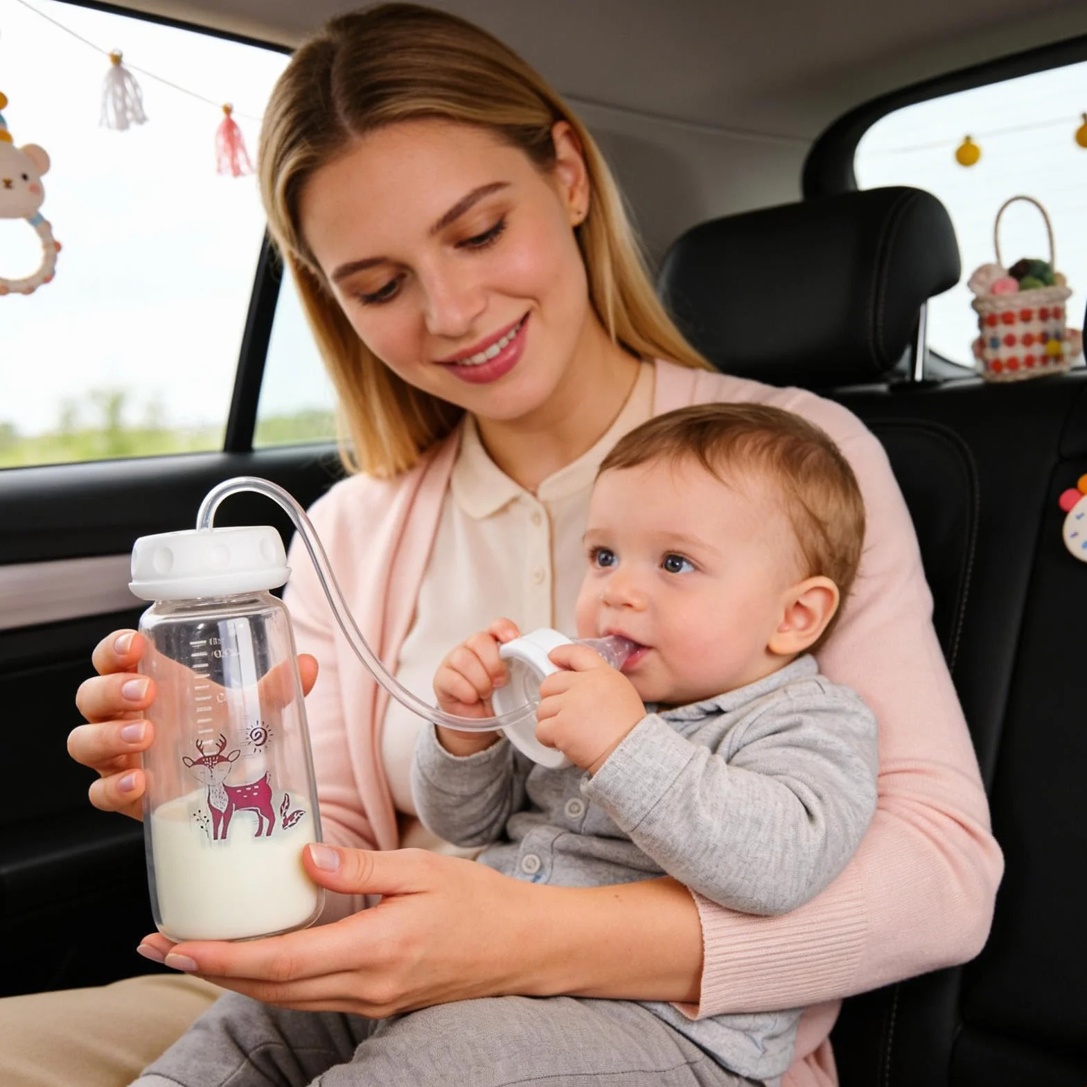 Biberon anti-colica a mani libere | 2PC Biberons in silicone 300ml | Biberon regolabile a flusso rapido con cannuccia e tettarella | Biberons 3 in 1 a collo largo e a prova perdite per bambini