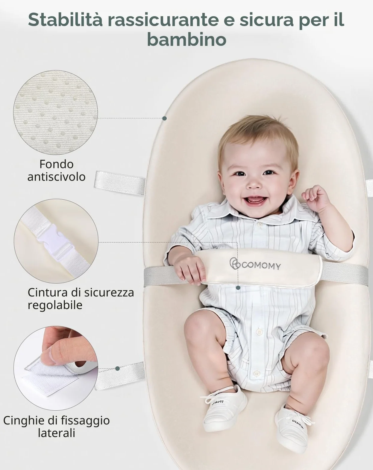 COMOMY Materassino Fasciatoio in Pelle Vegana, 80 x 40 cm, Impermeabile e Lavabile, con Cintura di Sicurezza e Design Antiscivolo, Morbido Cuscino per Fasciatoio Leggero (Beige)