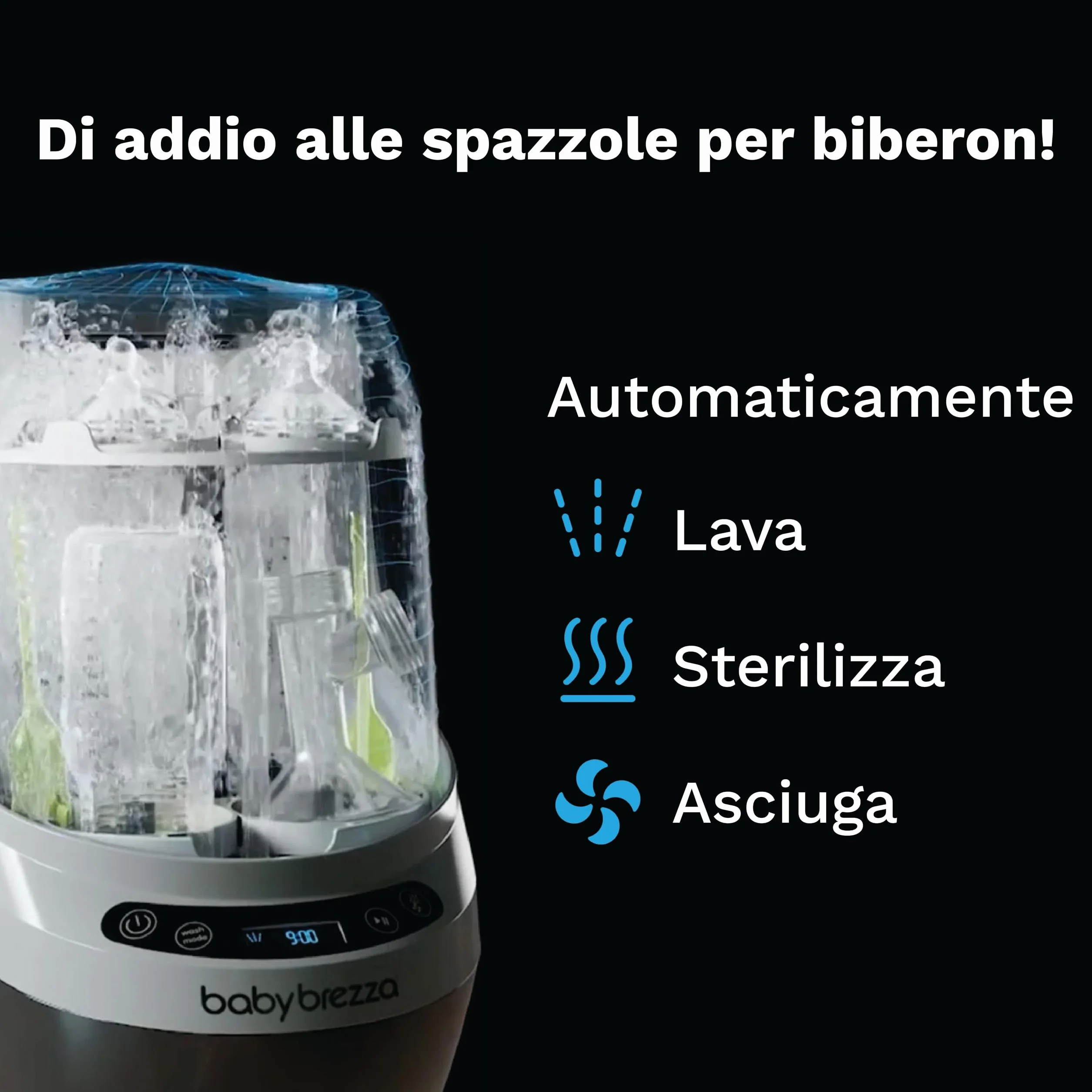 Baby Brezza Bottle Washer Pro: Lavabiberon ecologico, multifunzione, Sterilizzatore automatico con Lavaggio e Asciugatura per Biberon, Tettarelle e Accessori per Neonati - Pulizia senza spazzole