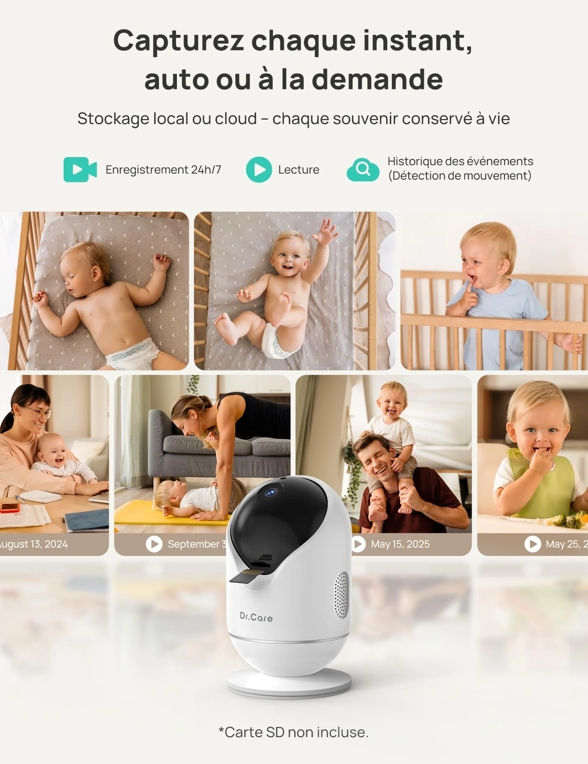 Dr.Care VistaView Baby Monitor Video e Audio con 2 Fotocamere Smart WiFi, 5”1080P Schermo Diviso, Telecamera 2K/3MP, Batteria 5000mAh, Visione Notturna, Allarmi Pianto, Sicurezza Tripla, Portata 390m