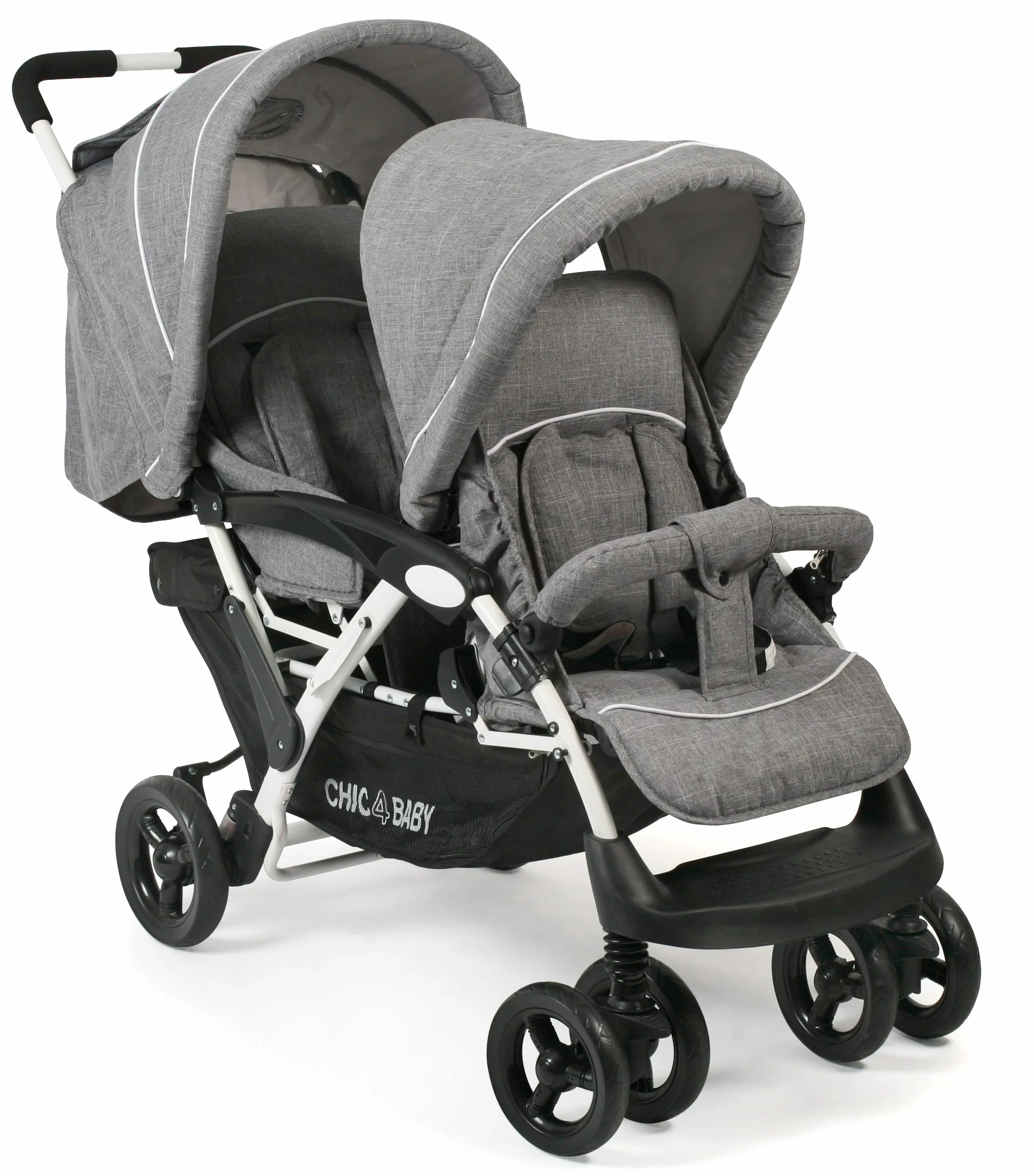 CHIC 4 BABY - Passeggino gemellare DUO con borsa e parapioggia, passeggino per due fratelli
