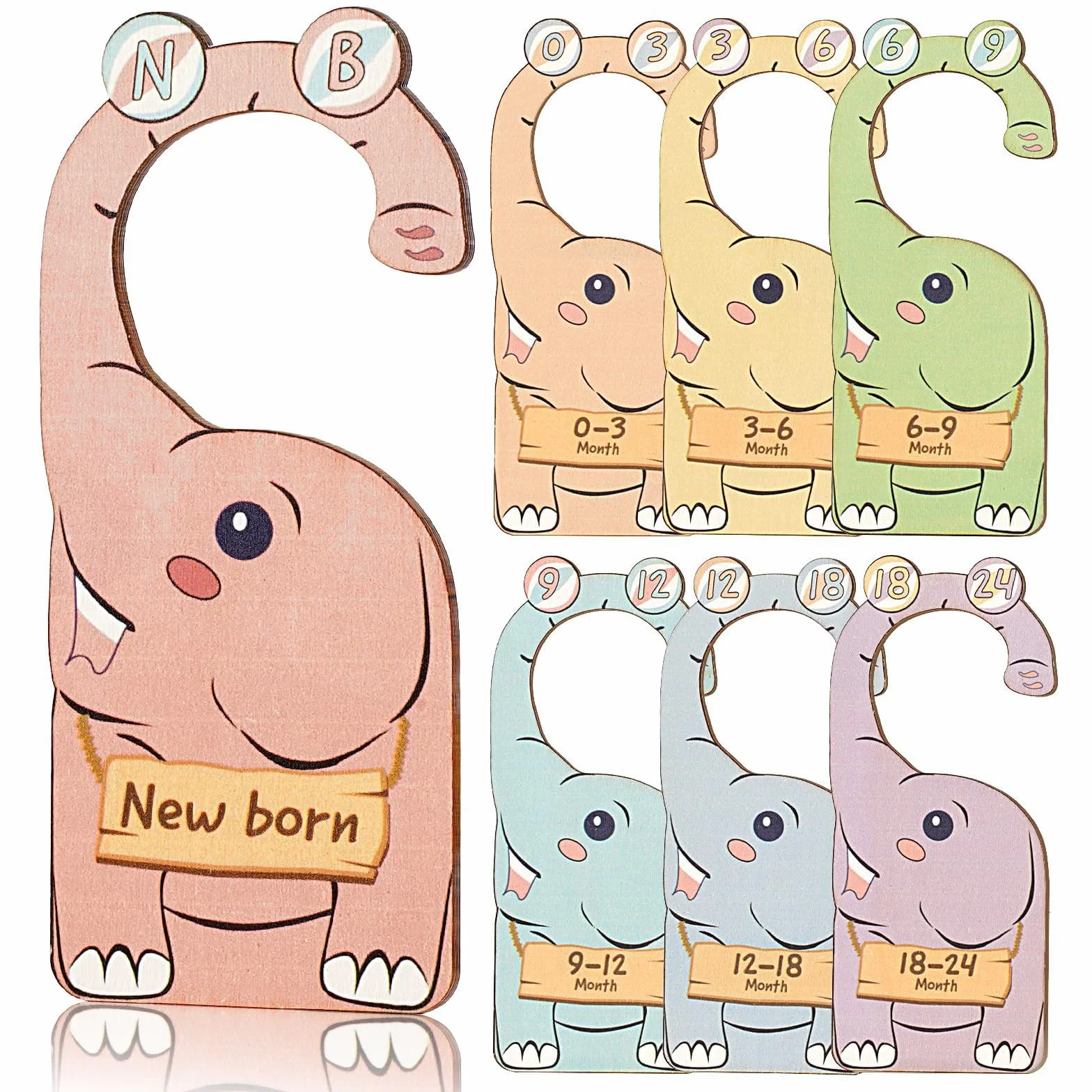 Divisorio per Armadio Bambini,7 Pezzi Separatori per Guardaroba in Legno Sicuri,Stile elefante, per Suddividere i Vestiti del Bambino 0-36 Mesi