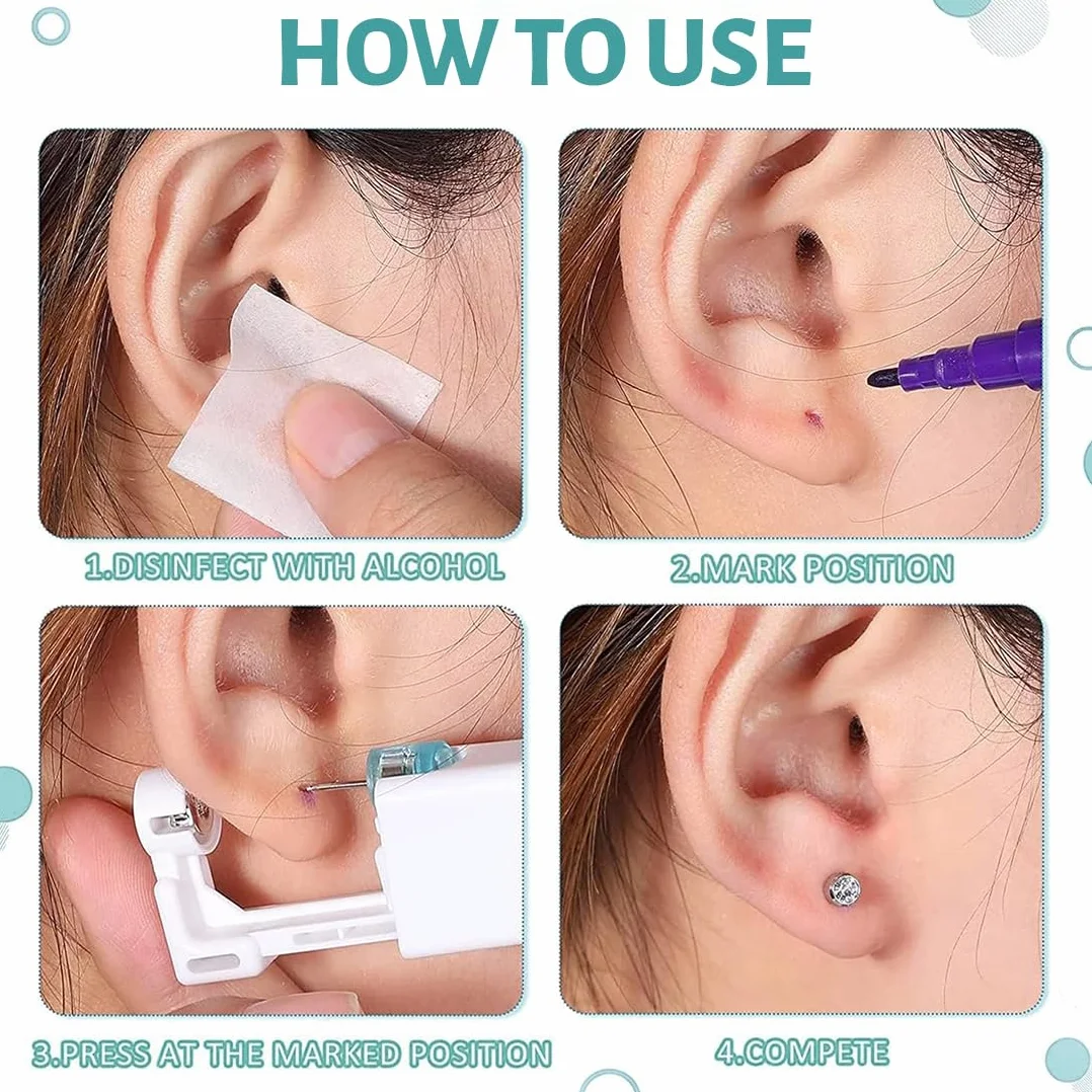 6 Pezzi Pistola per Buchi Orecchie Fai Da Te, Set Fori Sterili di Pistola Orecchini, con Orecchini, Strumento per Piercing Indolore Accessori piercing