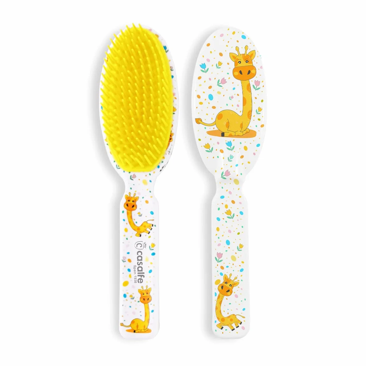 Spazzola per capelli per bambini dai 9 ai 17 mesi - con plettri morbidi e flessibili - ideale per pulire la crosta del latte senza dolore o disagio - senza BPA - con disegno di giraffe - Ecofriendly -